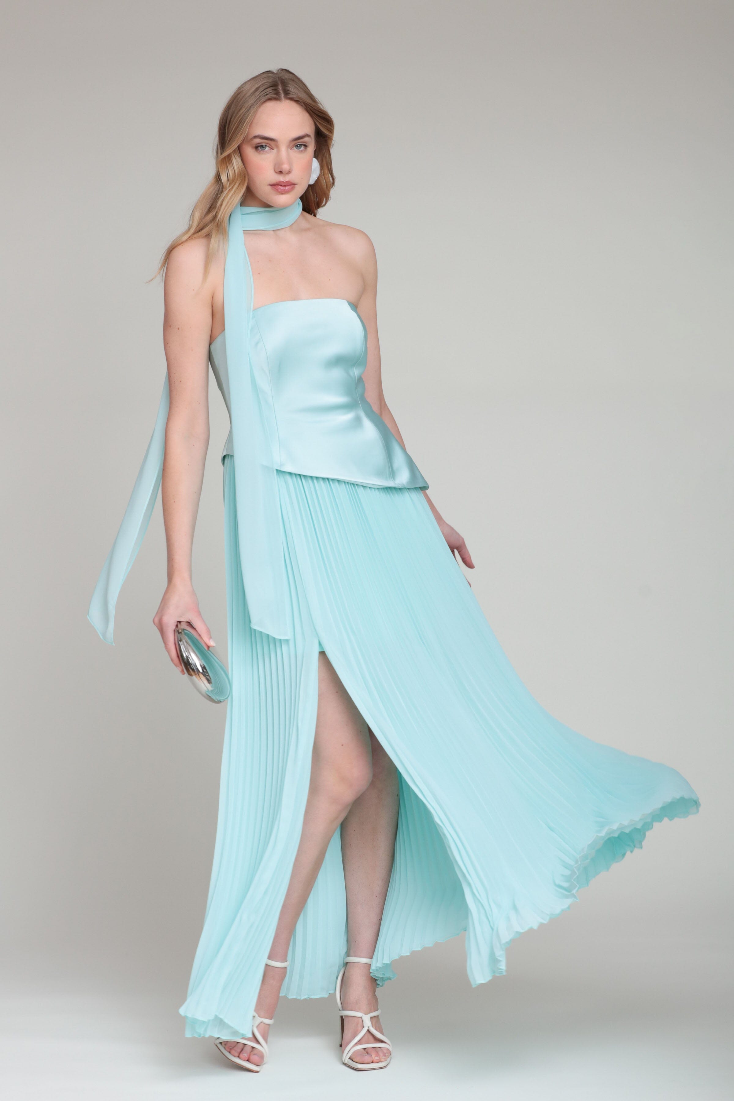 Blue strapless flowy maxi dress with pleated chiffon skirt - Shop women's cute maxi dresses by Avec Les Filles
