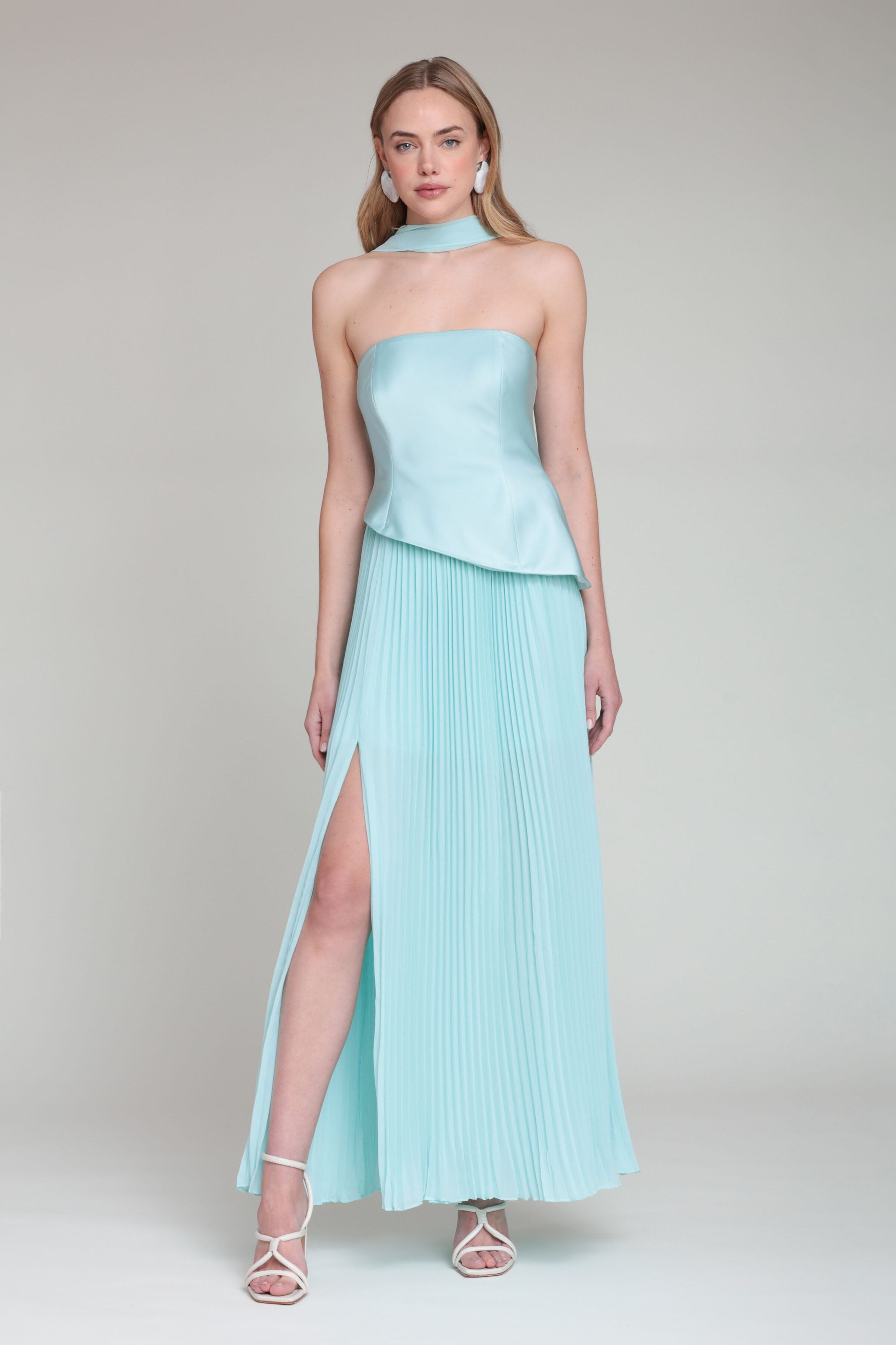Blue Strapless Flowy Maxi Dress Aqua / 10 Blue Strapless Flowy Maxi Dress Aqua / 10