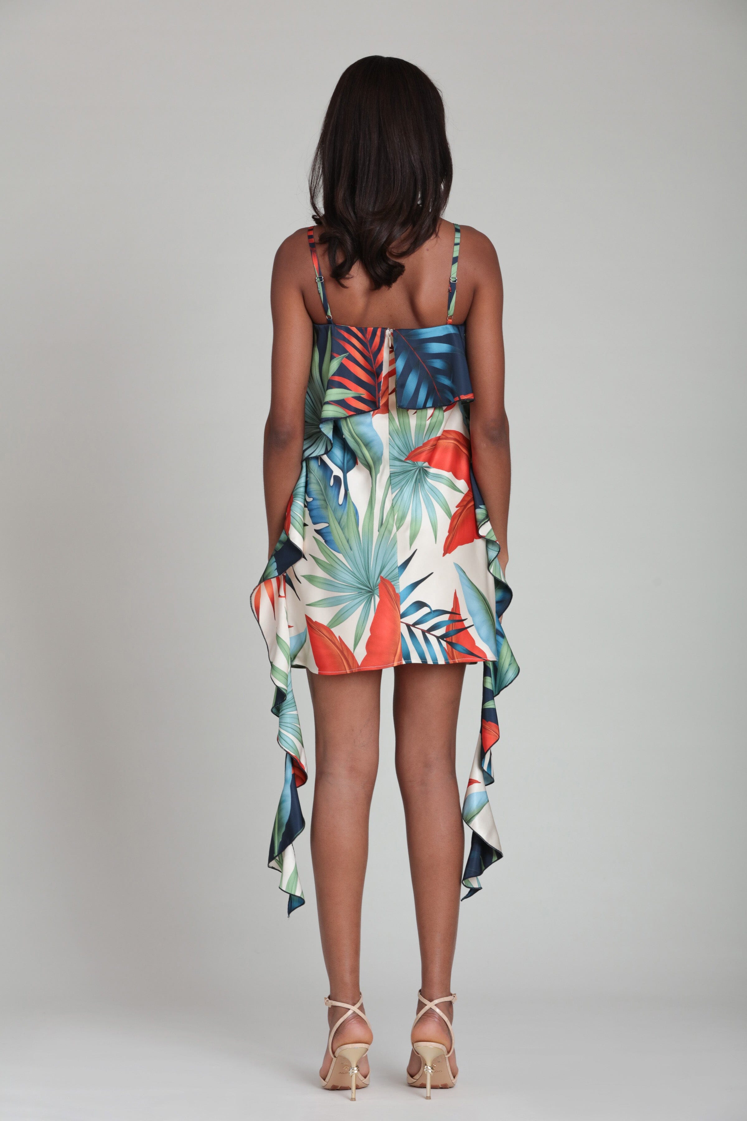 Avec Les Filles Women's Tropical Satin Asymmetric Drape Mini Dress - Birds of Paradise - Size 10 Avec Les Filles Women's Tropical Satin Asymmetric Drape Mini Dress - Birds of Paradise - Size 10