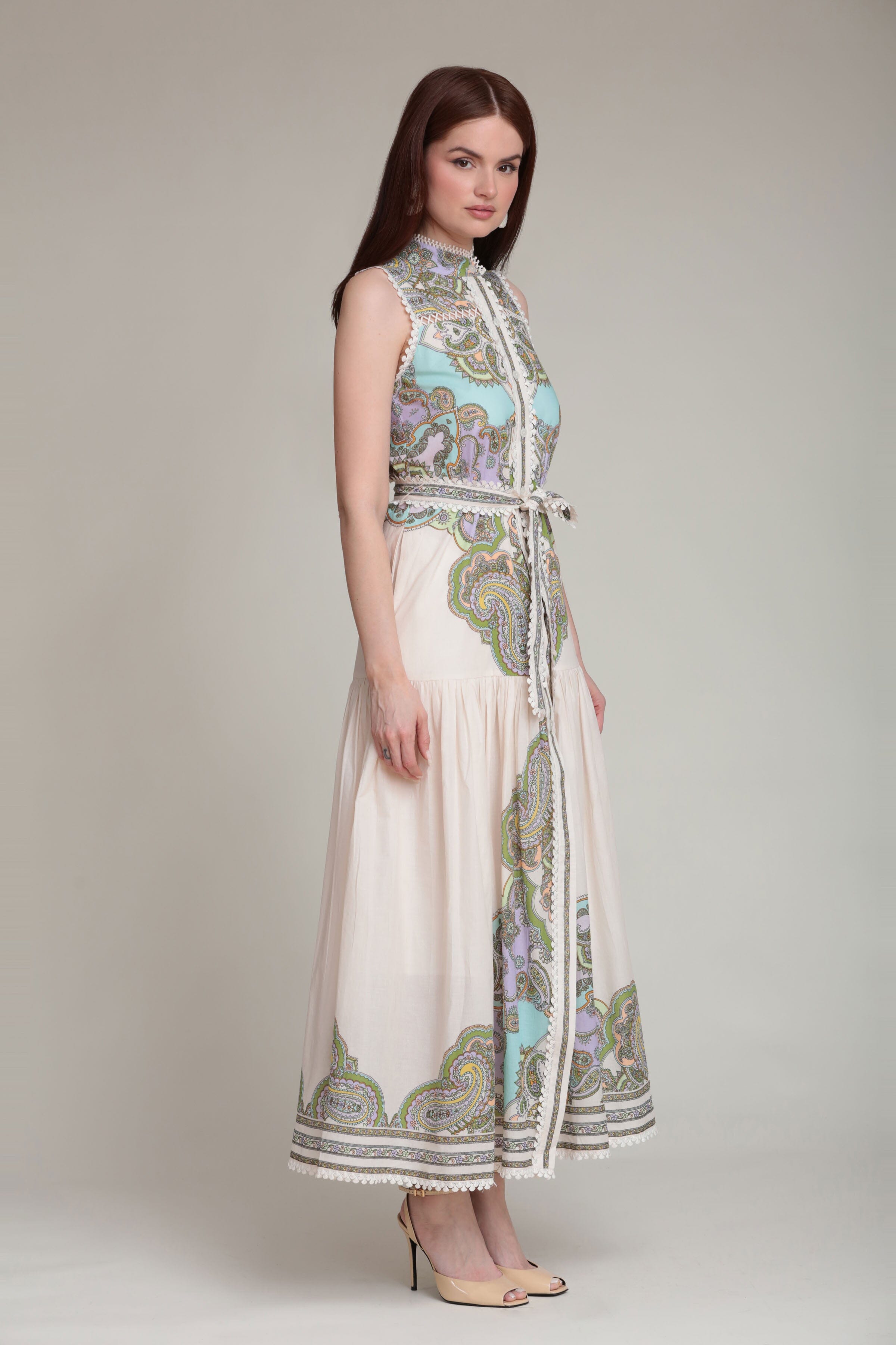 Paisley Cotton Sleeveless High Neck Maxi Dress Paisley Cotton Sleeveless High Neck Maxi Dress