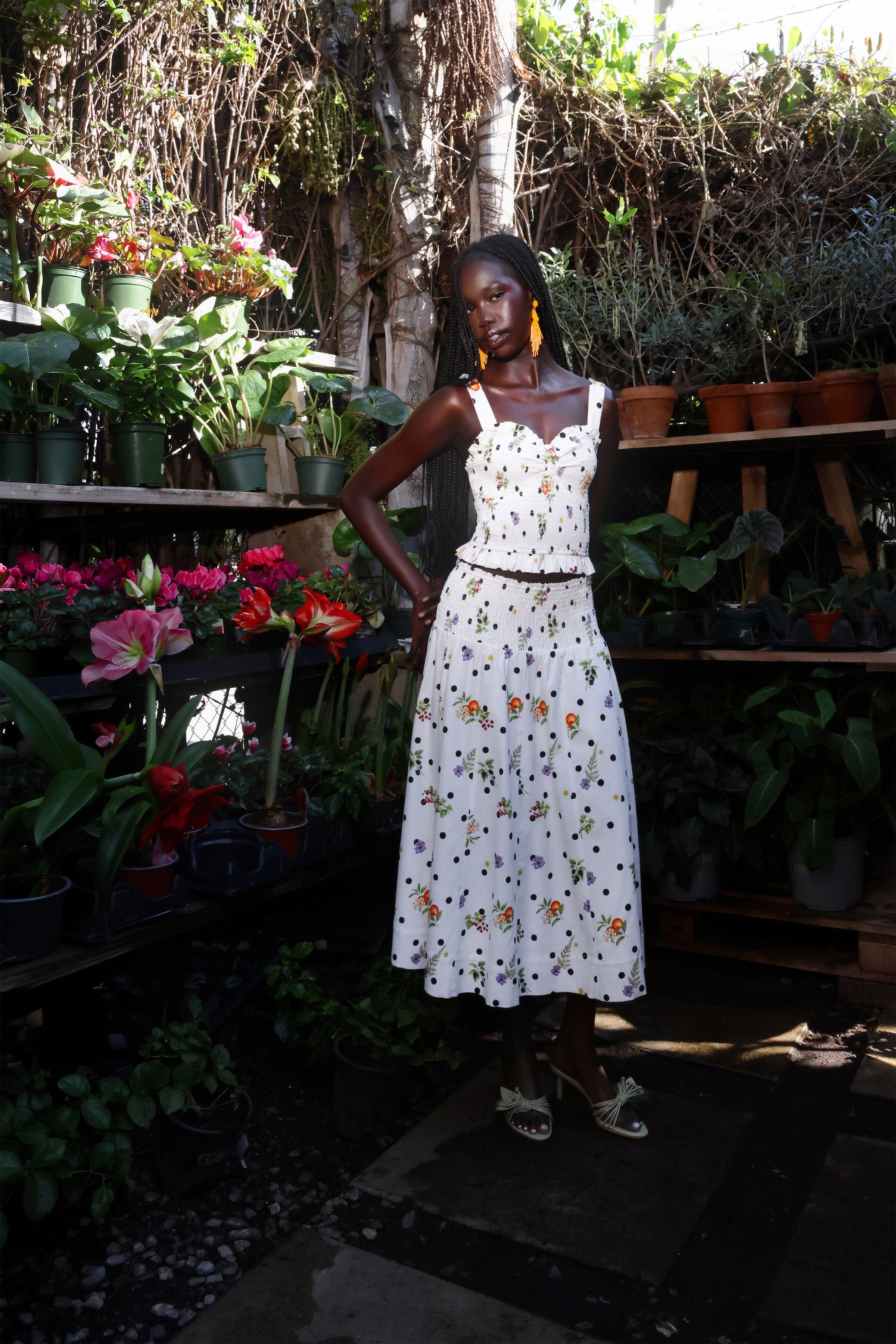 Polka dot midi skirt with floral tank top - Shop women's cute tank tops and midi skirts by Avec Les Filles