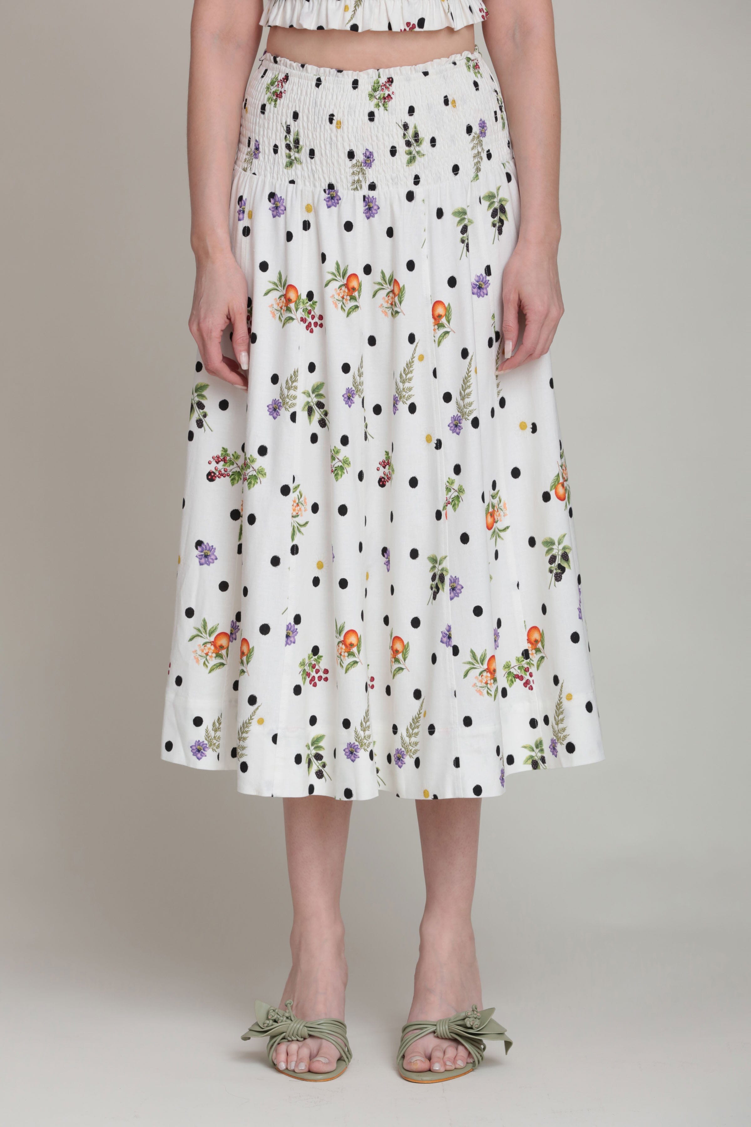 Floral polka dot smocked midi skirt has an elastic waistband - Shop women's cute midi skirts by Avec Les Filles