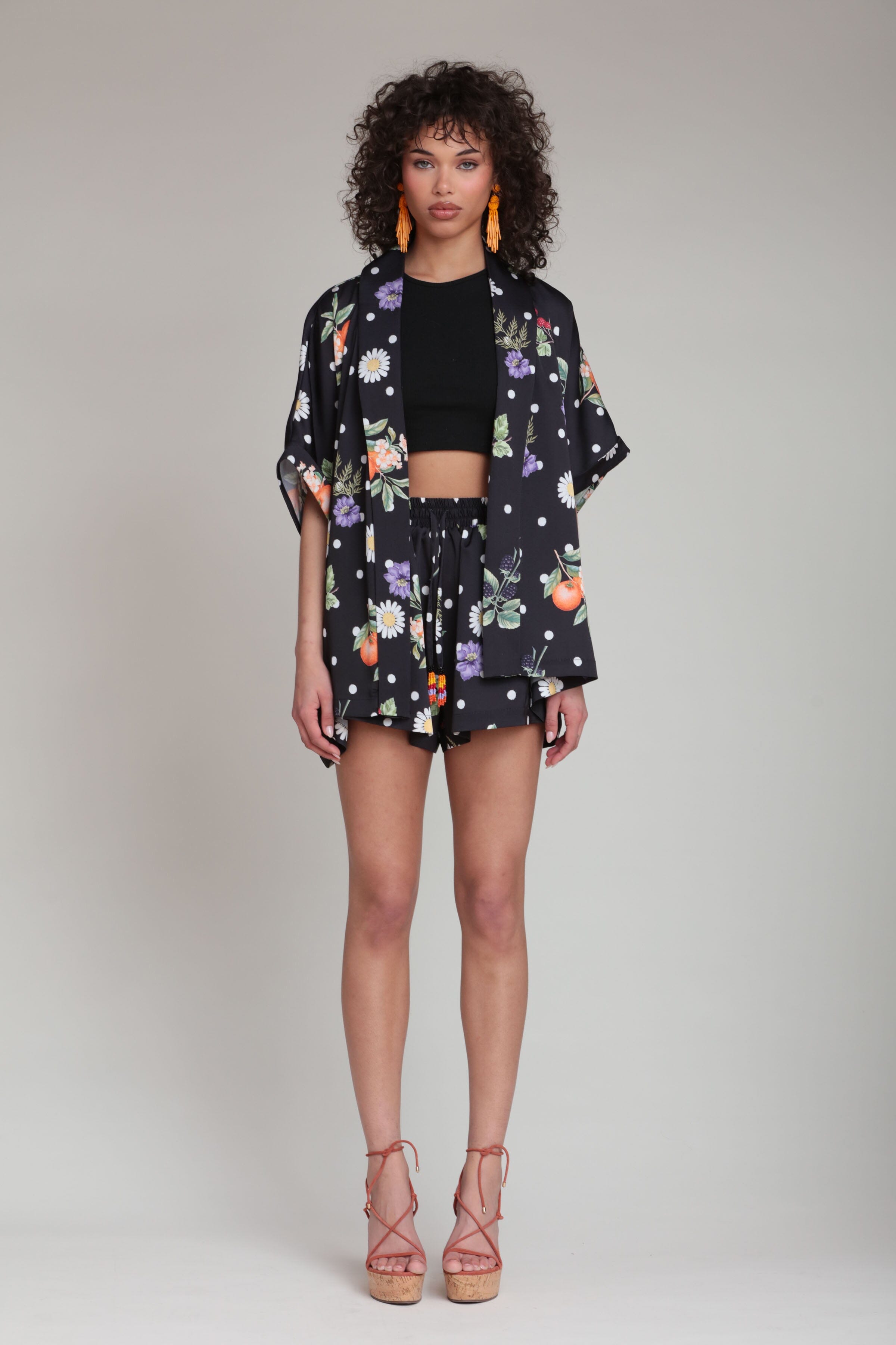 Satin floral black polka dot shorts with satin floral top - Shop women's cute tops & shorts by Avec Les Filles