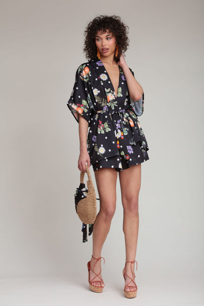 Avec Les Filles Women's Floral Print Drawstring Shorts - Black