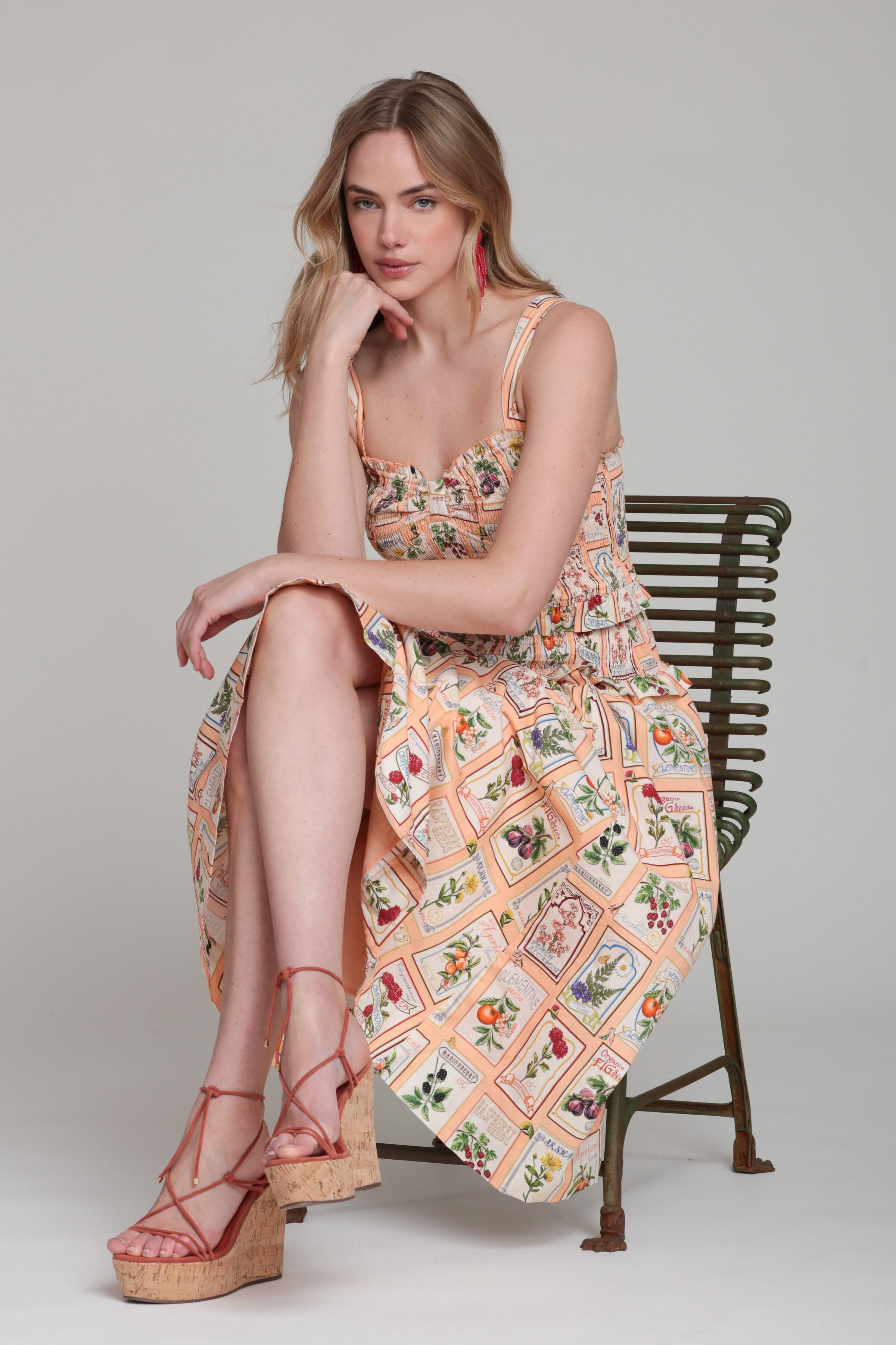 Cotton smocked peach floral midi dress with adjustable shoulder straps - Shop women's midi dresses by Avec Les Filles