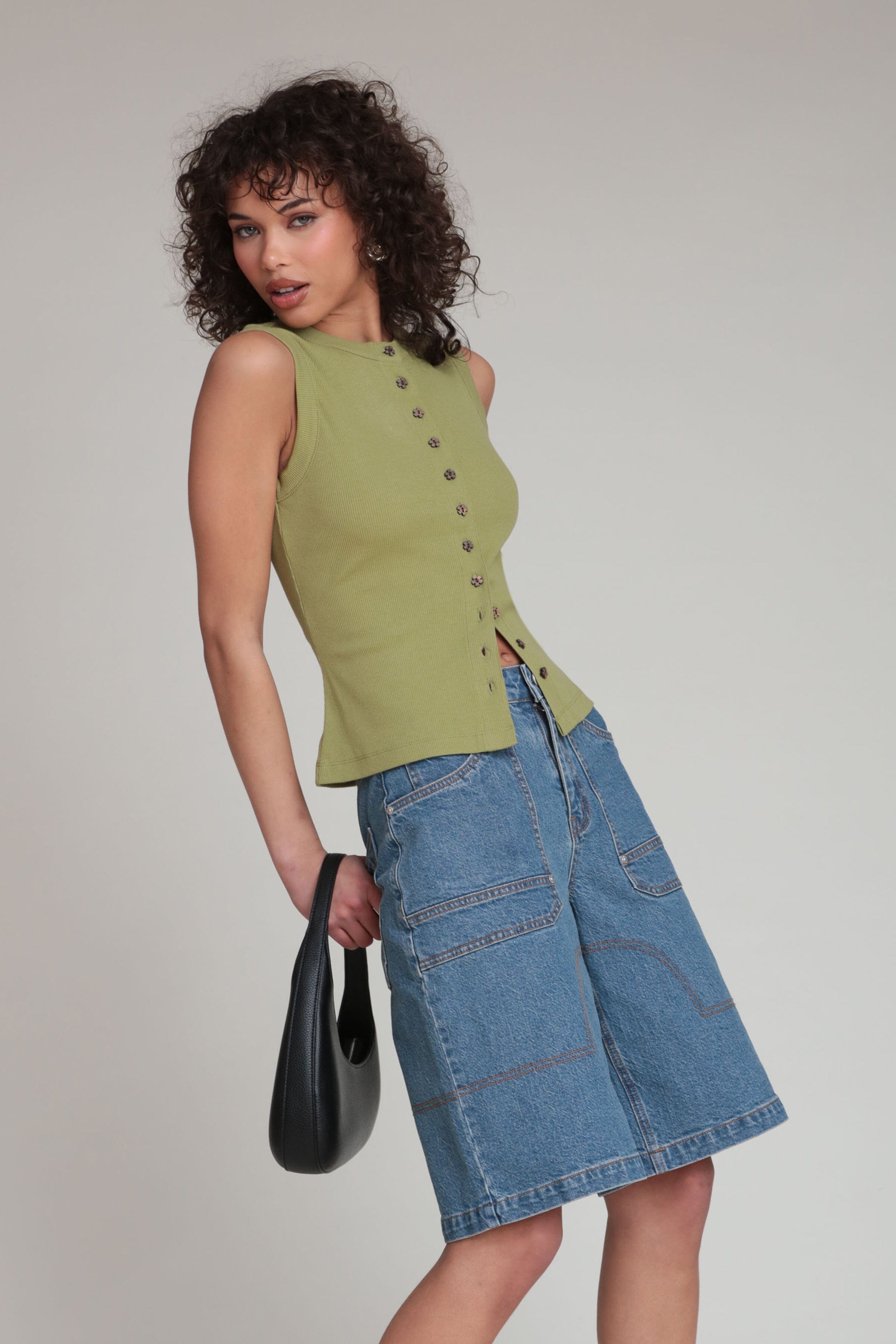 Blue wide-leg denim cargo shorts with a high-rise waist - Shop women's denim bermuda shorts by Avec Les Filles