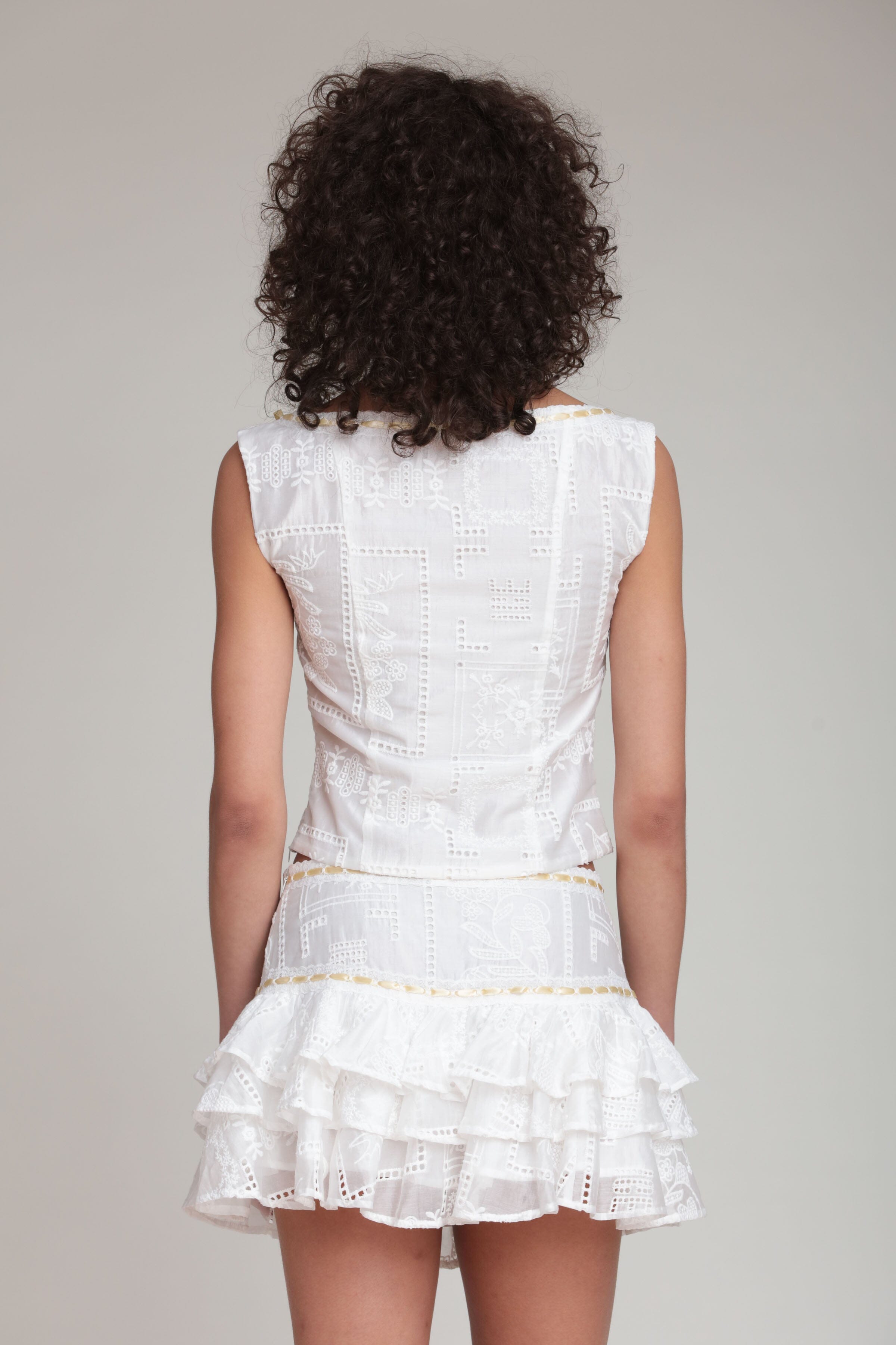 Tencel Embroidered Bustier White Corset Top