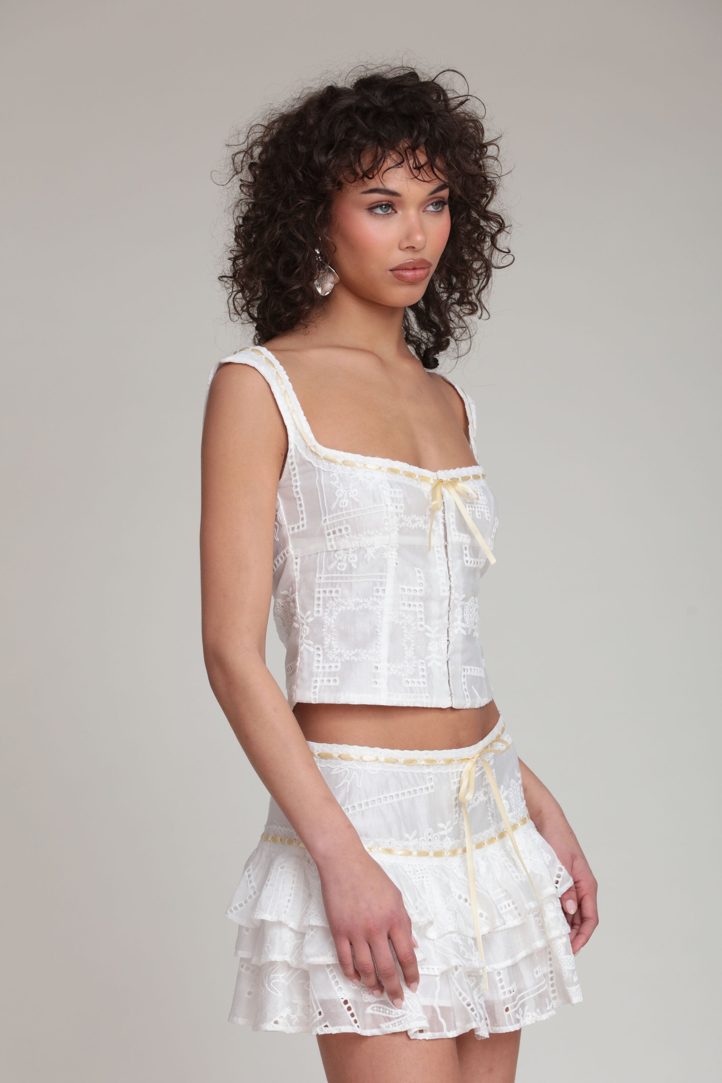 Tencel Embroidered Bustier White Corset Top