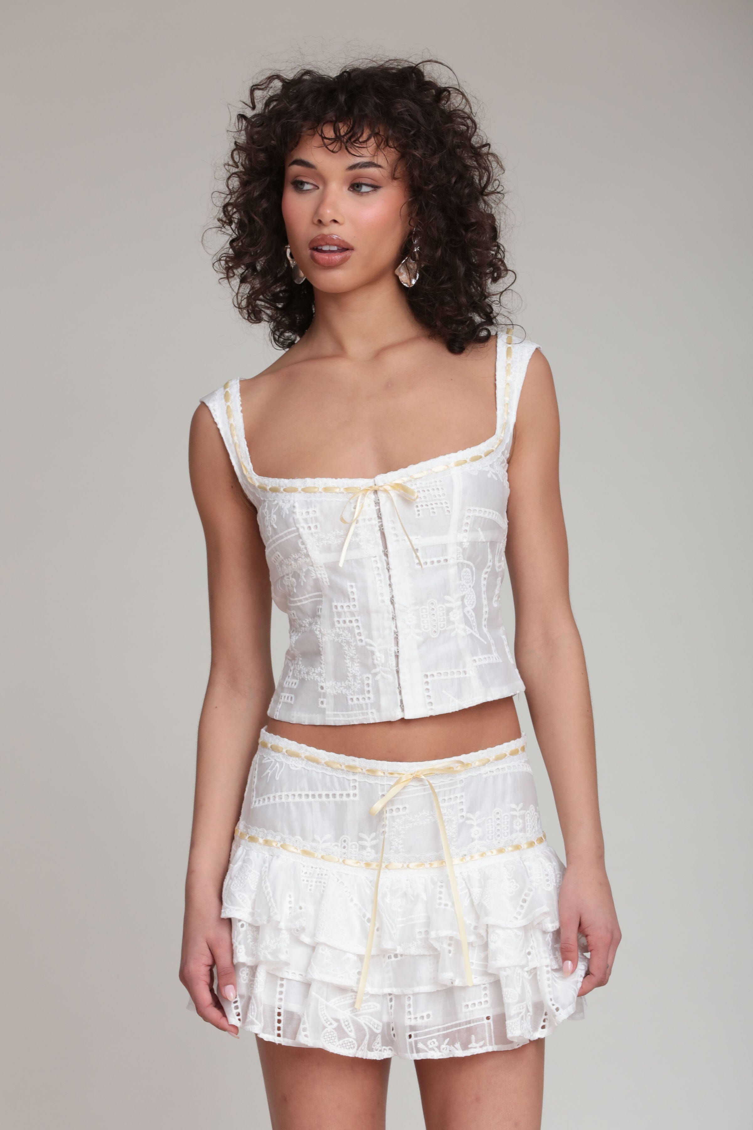 Tencel Embroidered Bustier White Corset Top