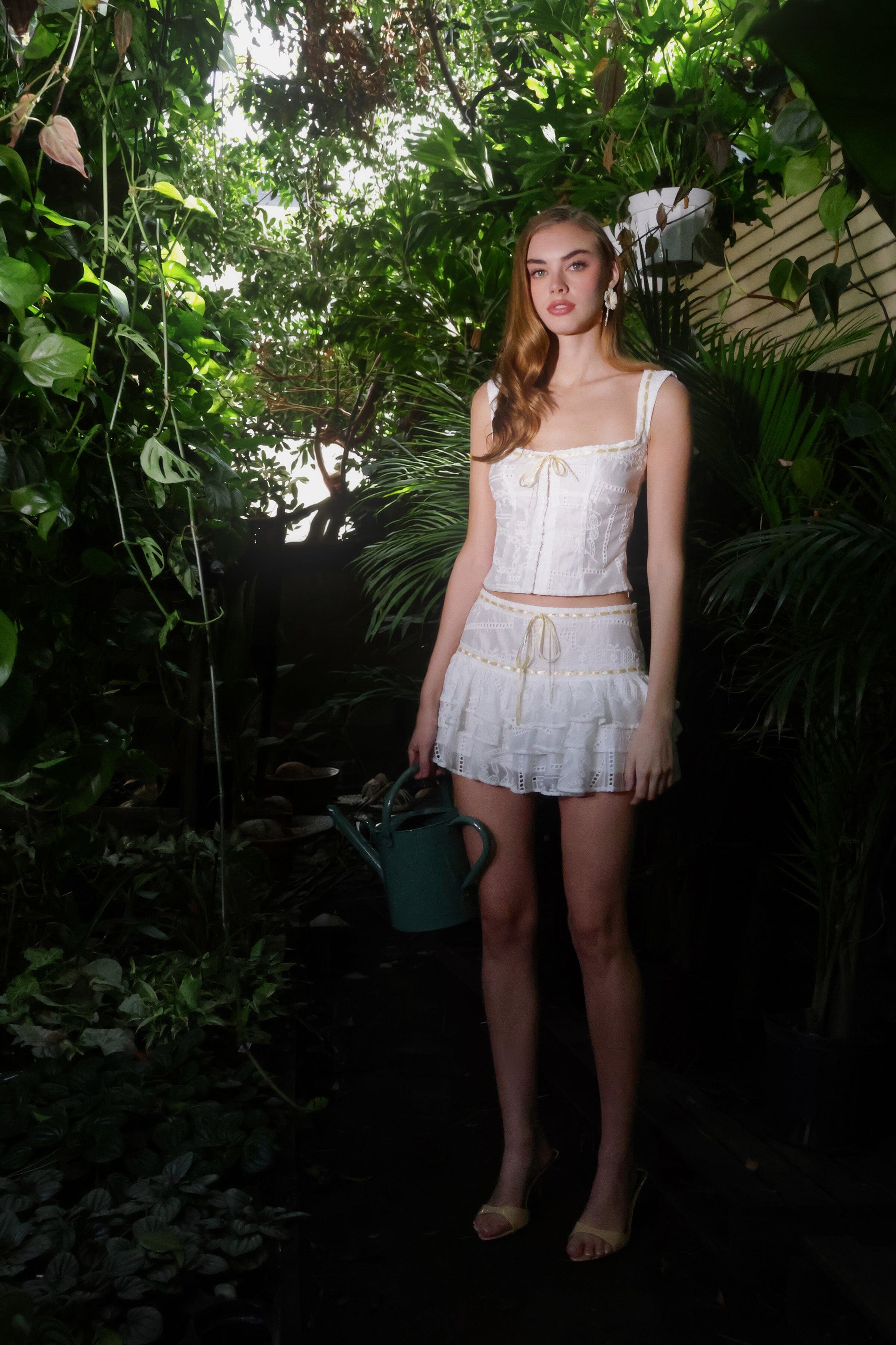 Tencel white embroidered mini skirt with embroidered crop top - Shop women's cute mini skirts & tops by Avec Les Filles