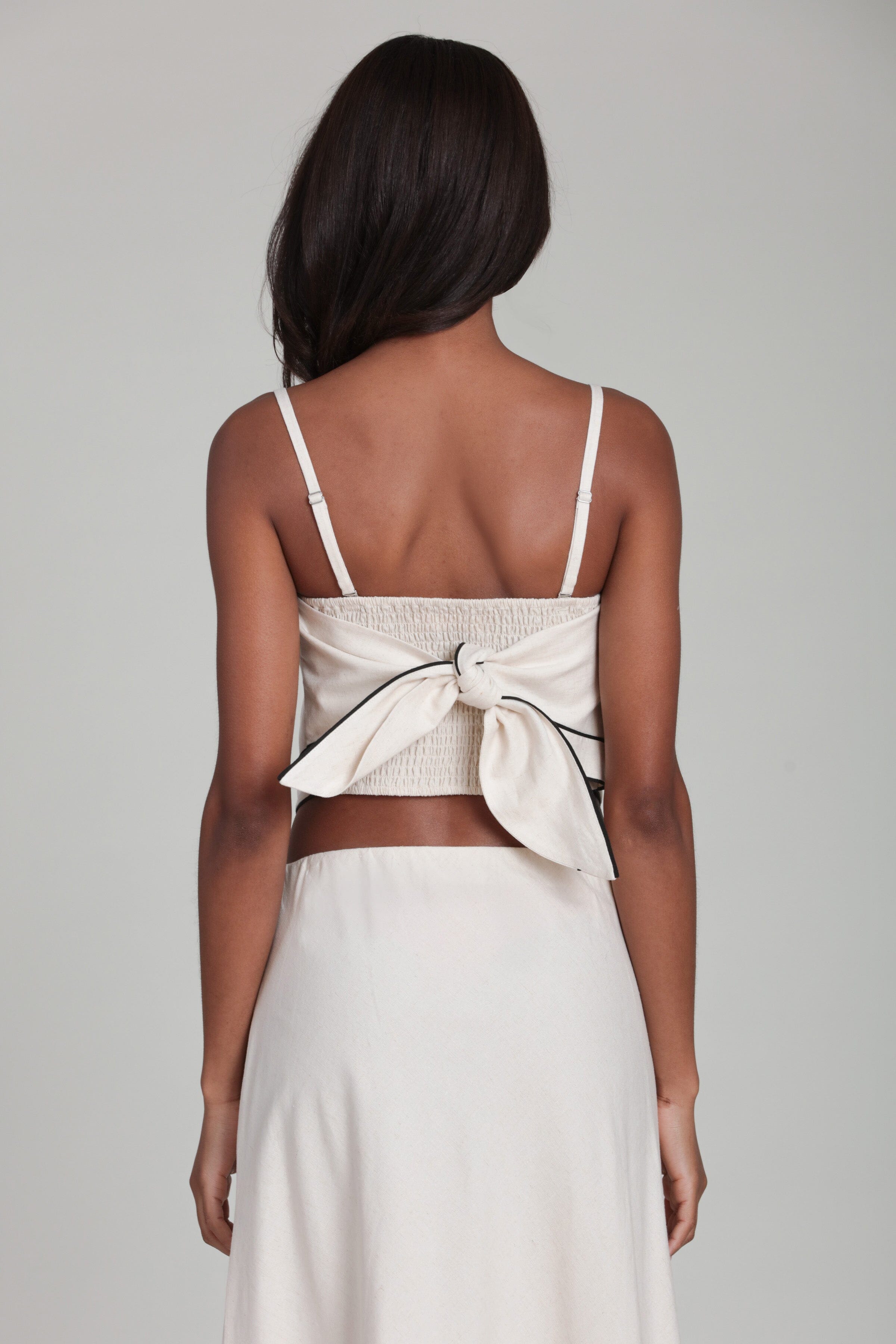 Linen blend scarf white crop top with adjustable straps and square neck - Shop women's cute crop tops by Avec Les Filles