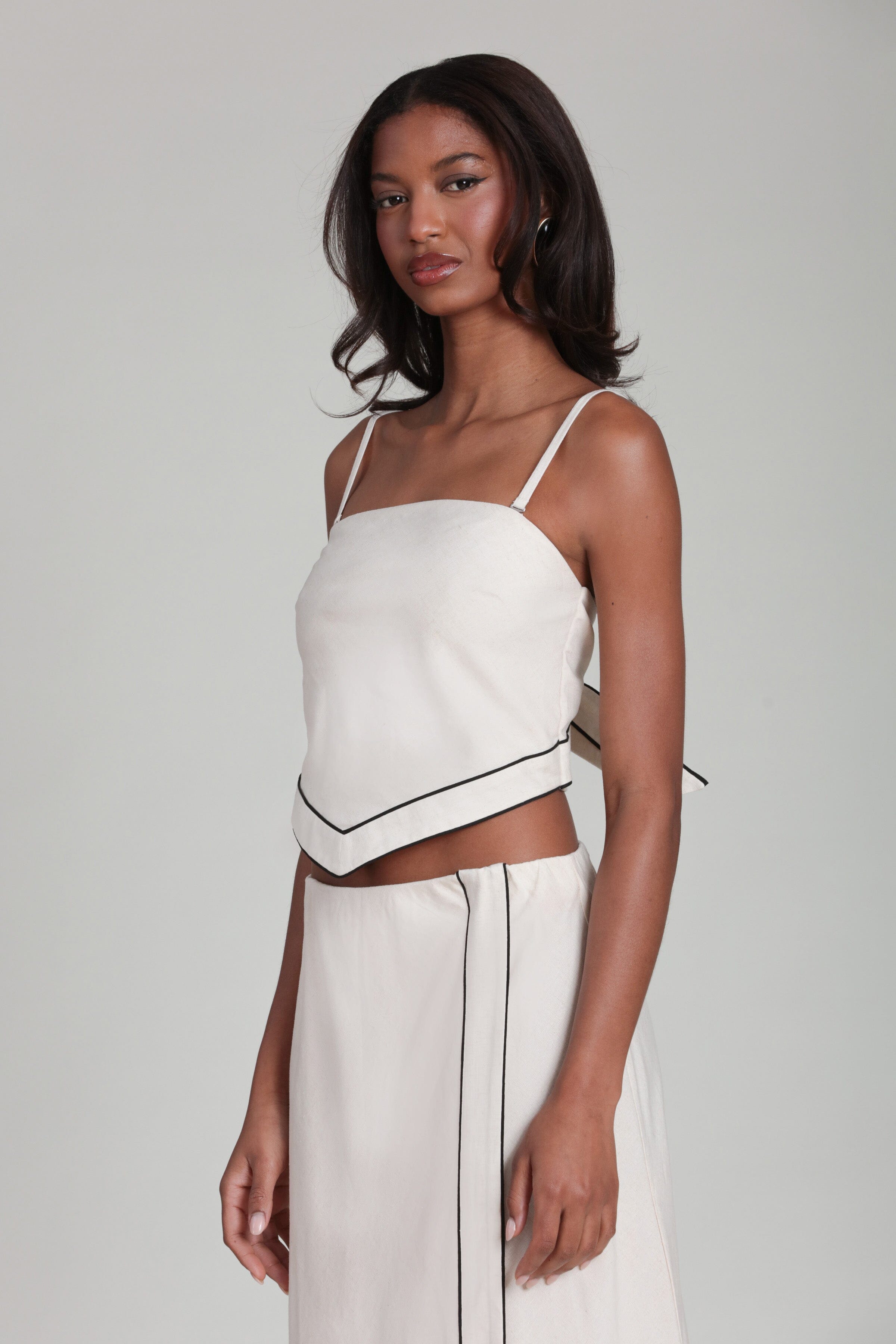 Linen Blend Scarf White Crop Top