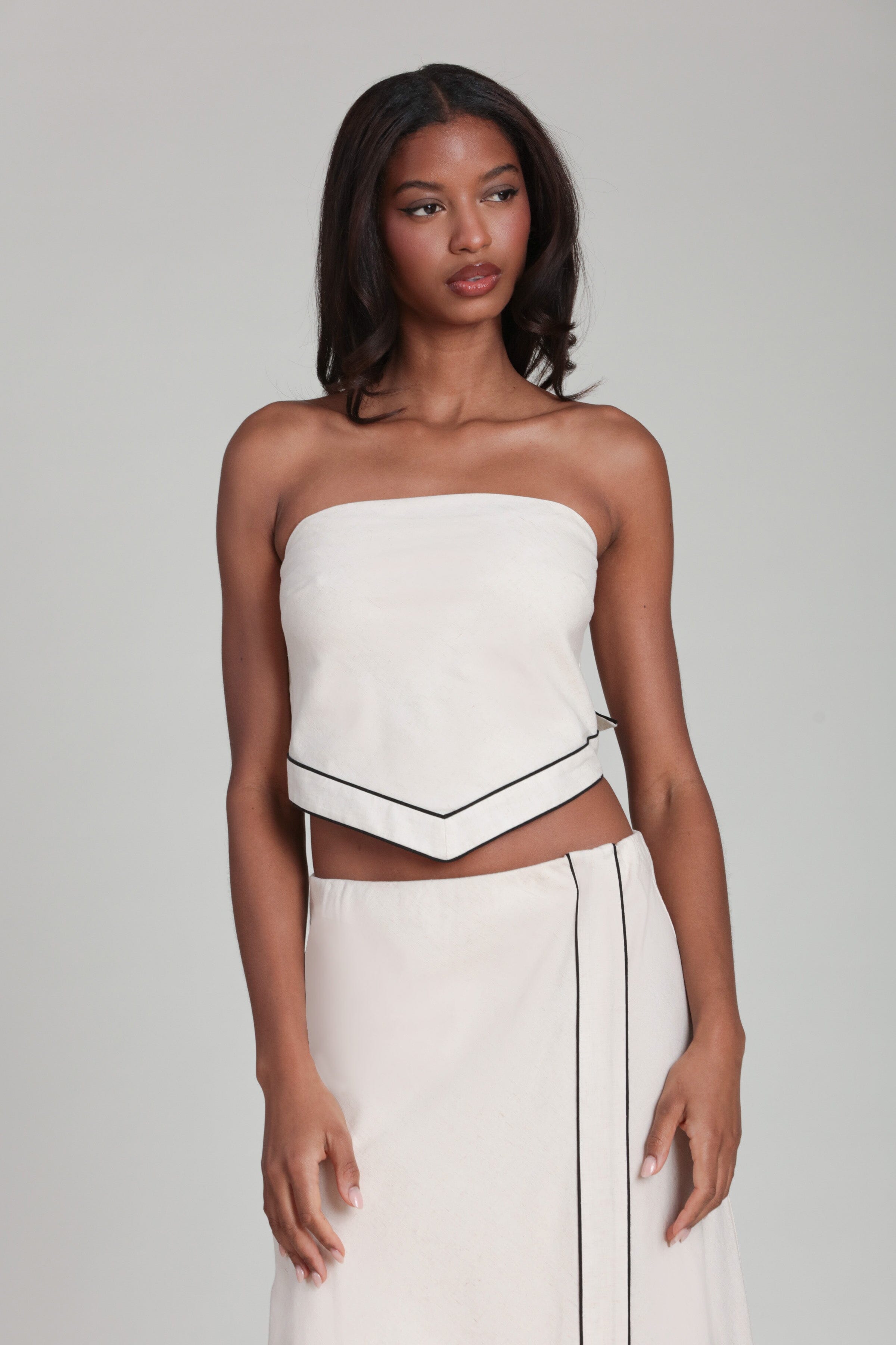 Linen blend scarf white crop top with  adjustable straps and square neck - Shop women's cute crop tops by Avec Les Filles