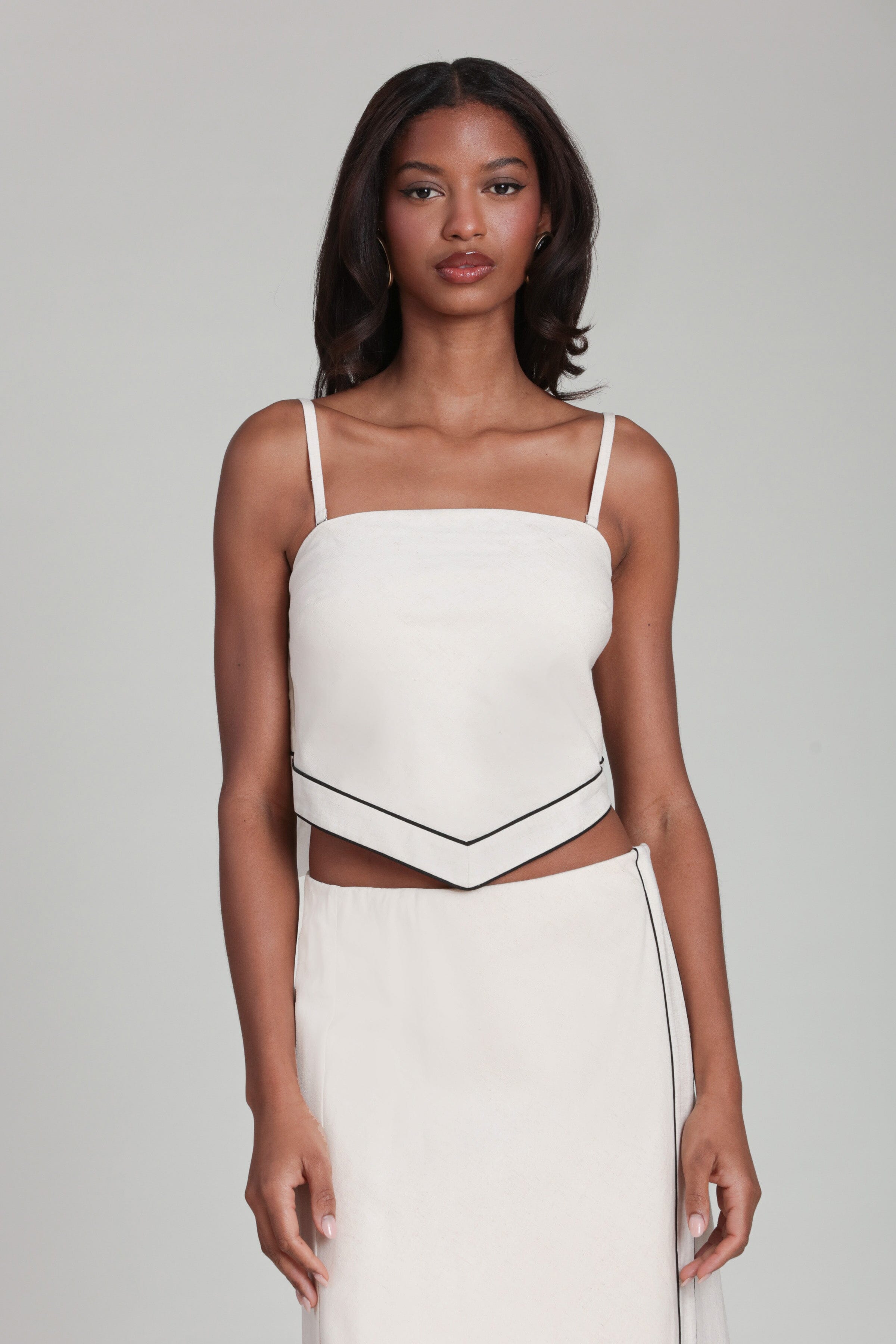 Linen Blend Scarf White Crop Top