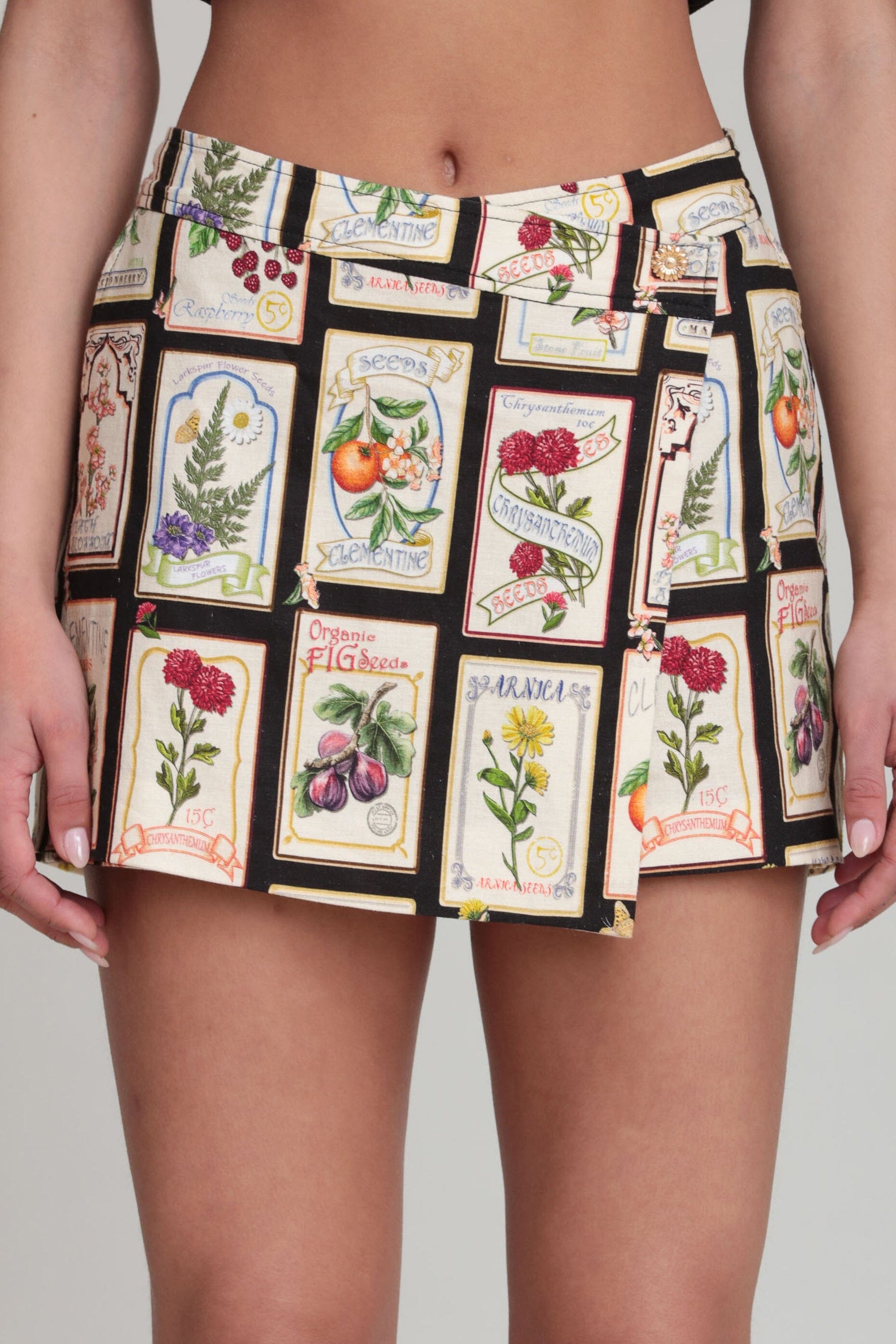 Fruit floral print faux multicolor wrap skort with button closure - Shop women's cute mini skirts by Avec Les Filles