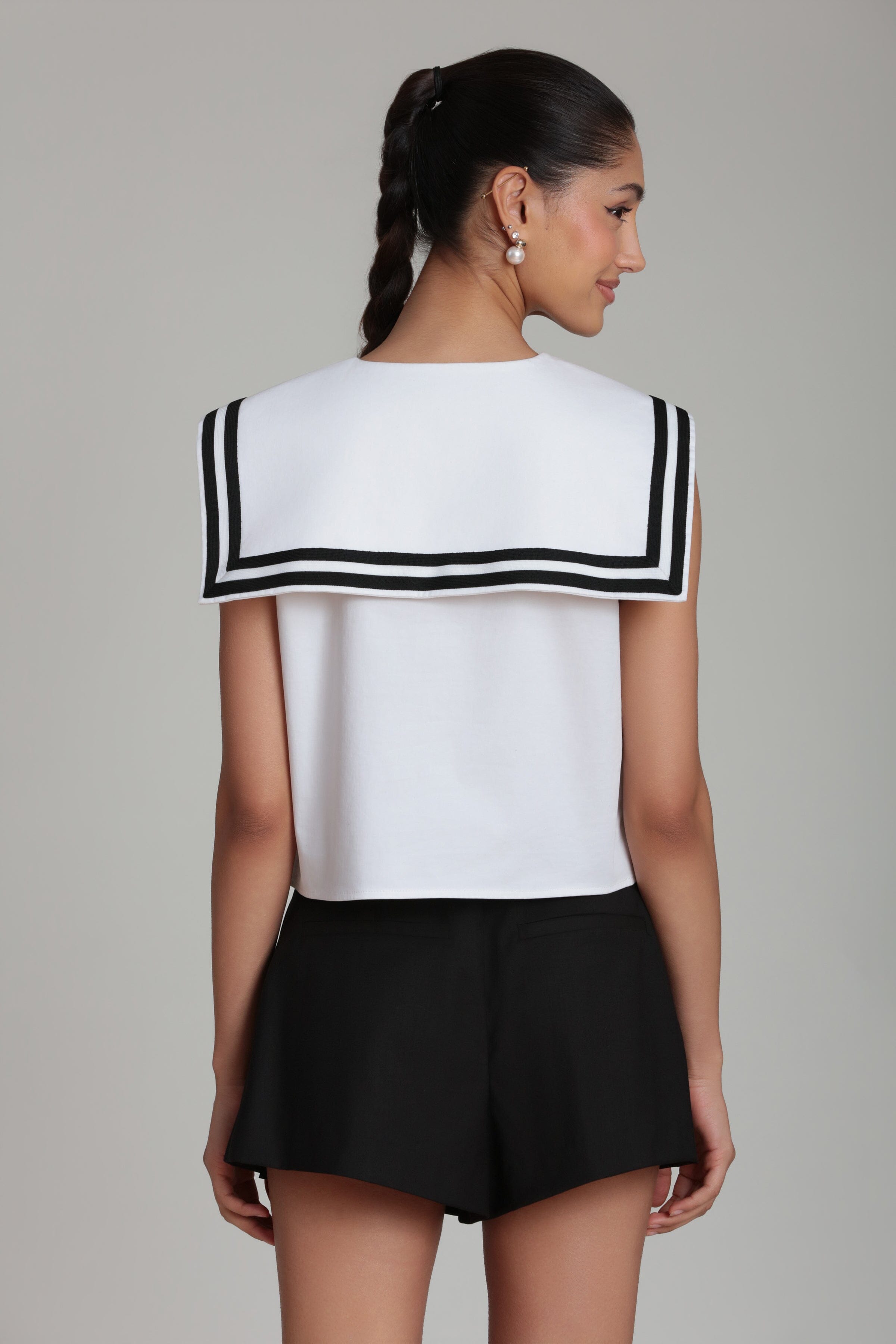 Stretch cotton sailor sleeveless white crop top - Shop designer women's cute crop tops by Avec Les Filles
