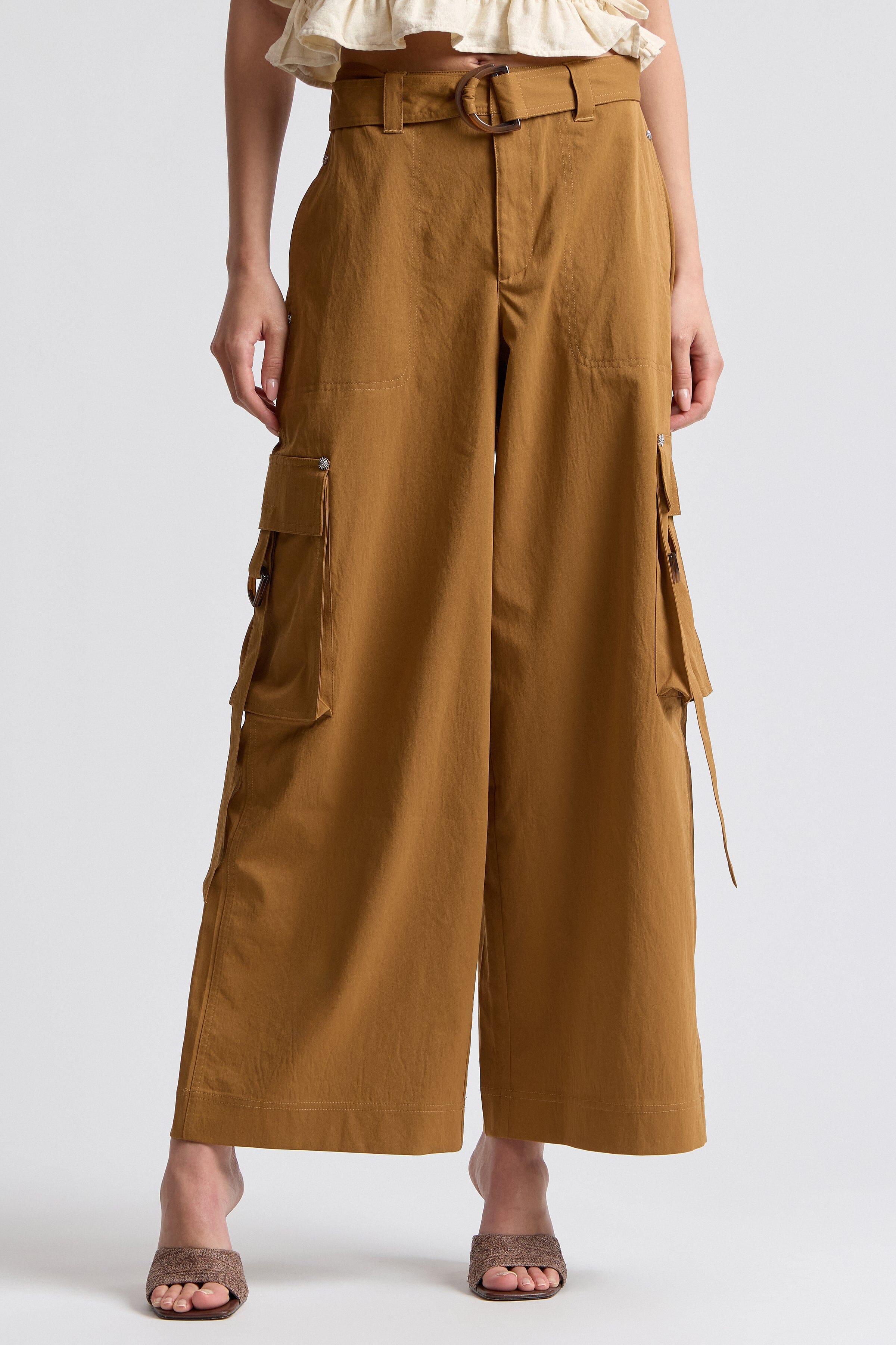 brown wide leg pants women with a removable belt - Shop designer brown cargo pants by Avec Les Filles