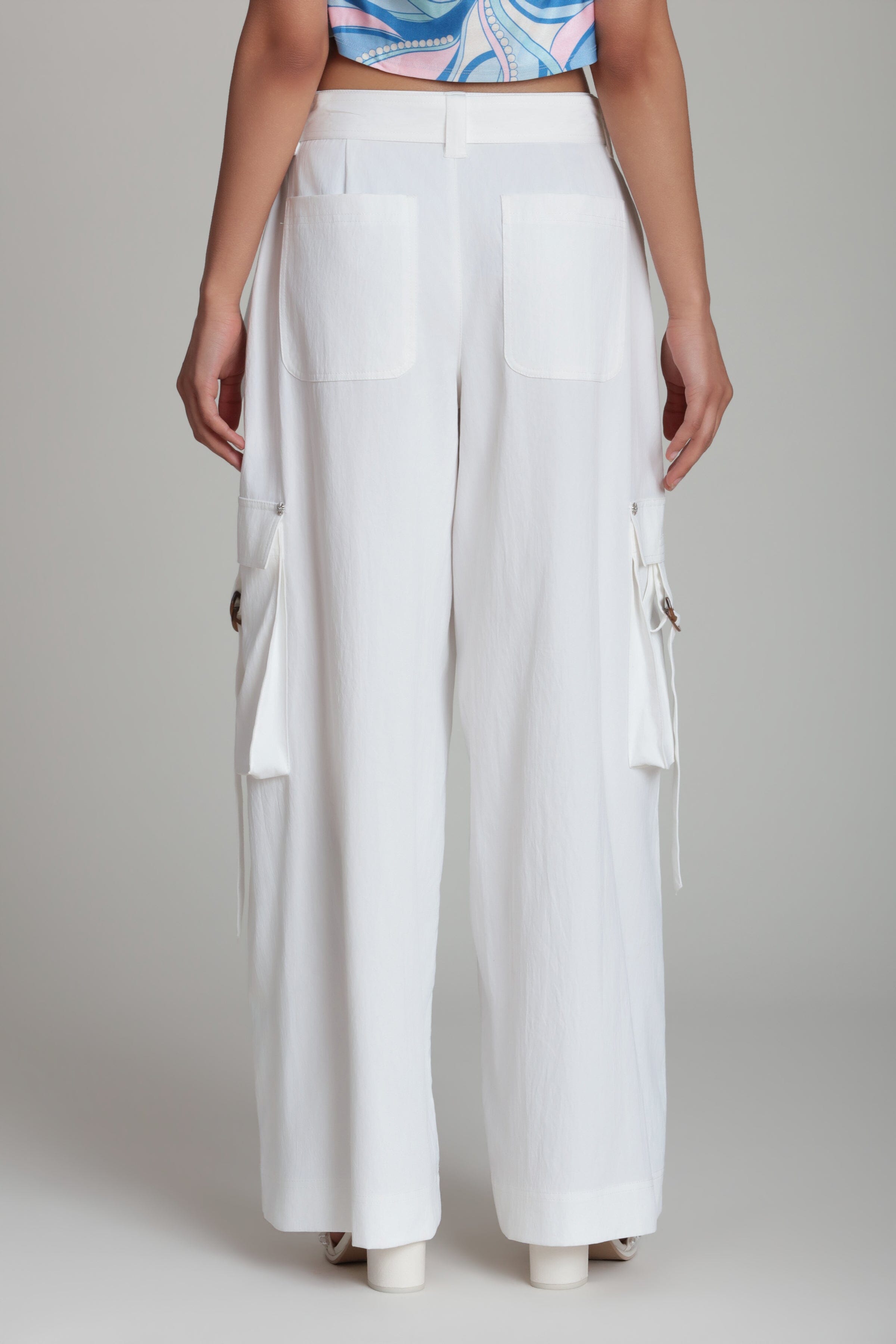 wide-leg white cargo pants women with high-rise waist and removable belt - Shop cute white cargo pants by Avec Les Filles