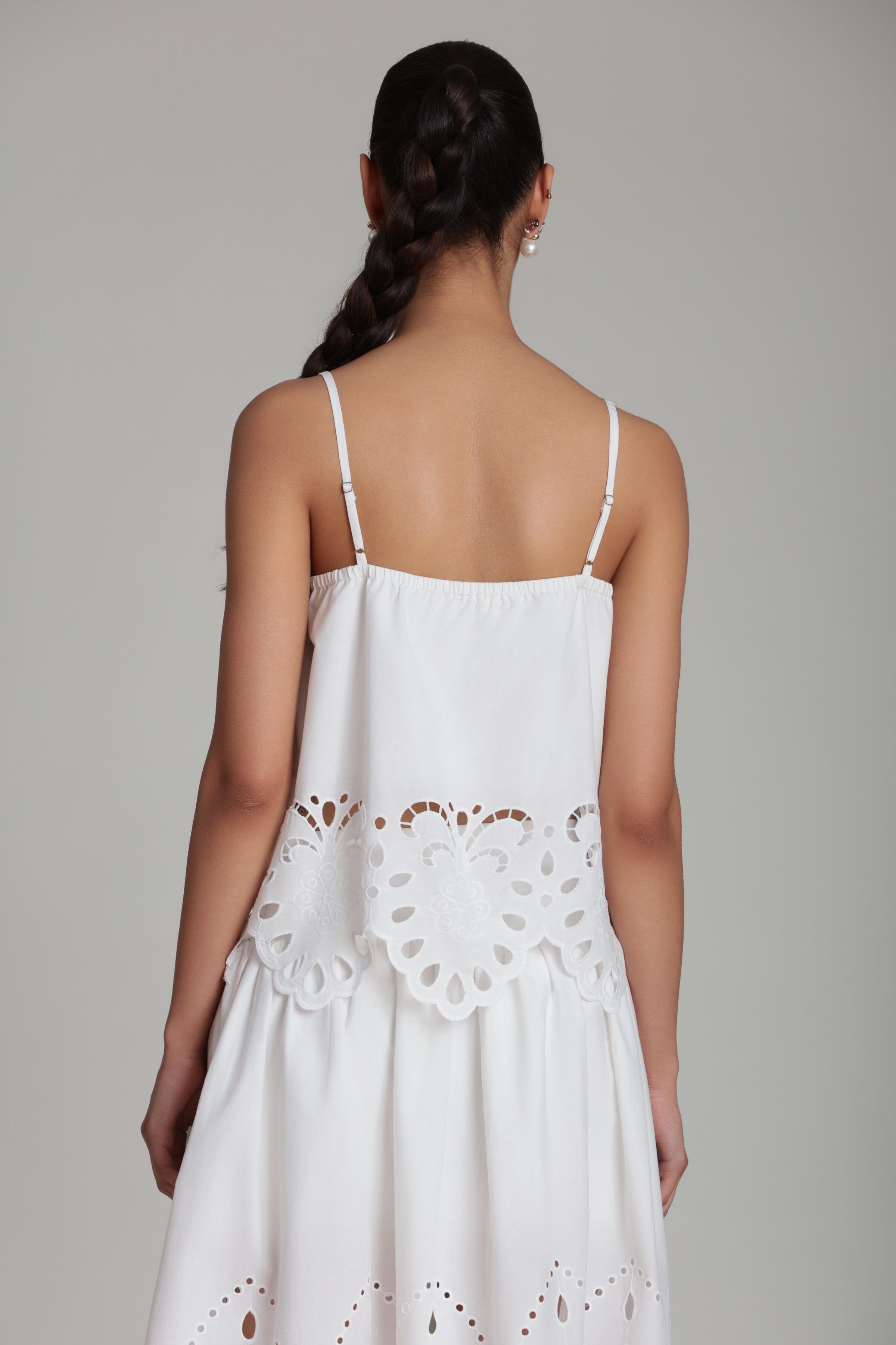 Embroidered Cotton White Eyelet Top