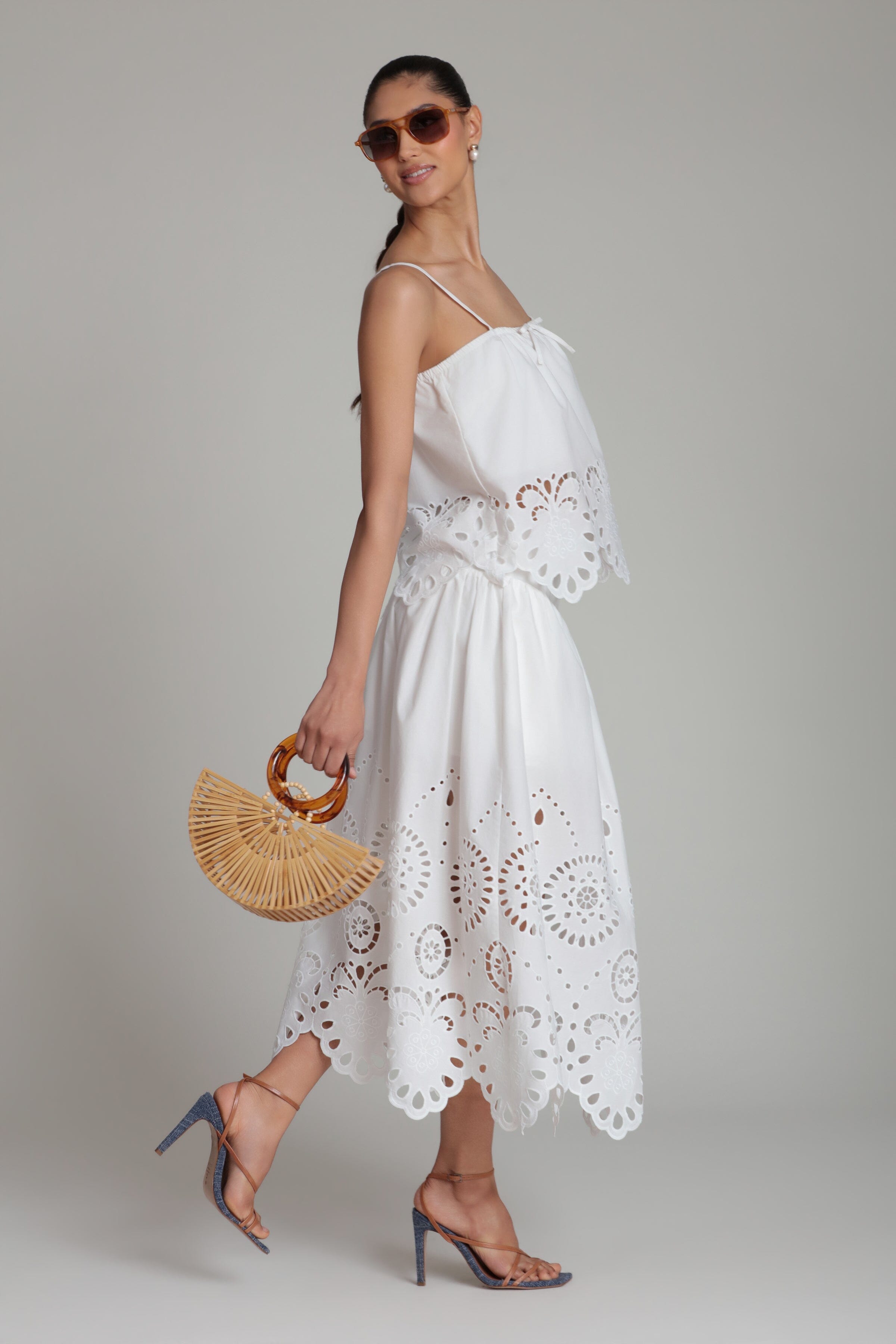 Embroidered cotton white eyelet top with adjustable spaghetti straps - Shop women's cute cami tops by Avec Les Filles