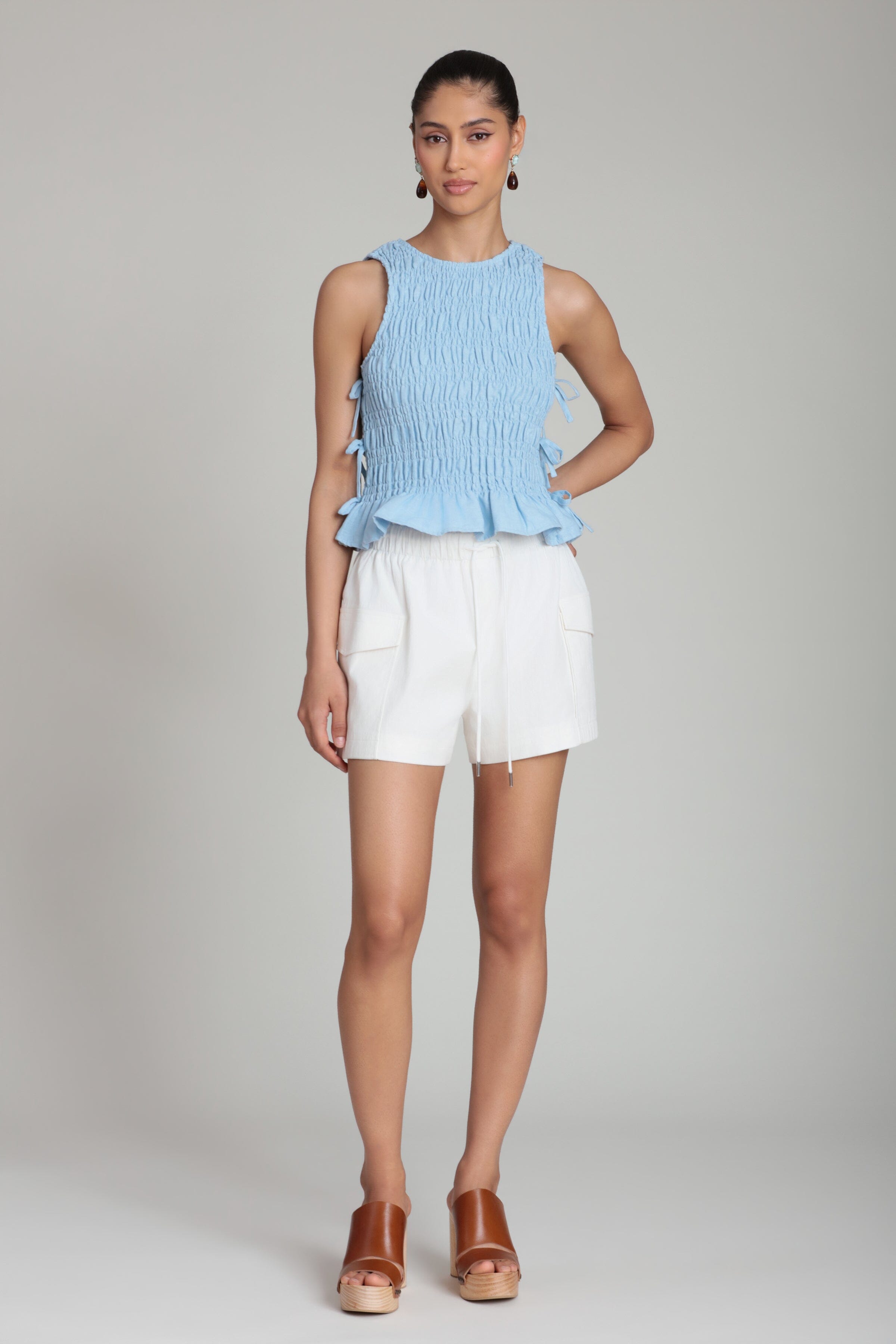 Paperbag White Cotton Cargo Shorts