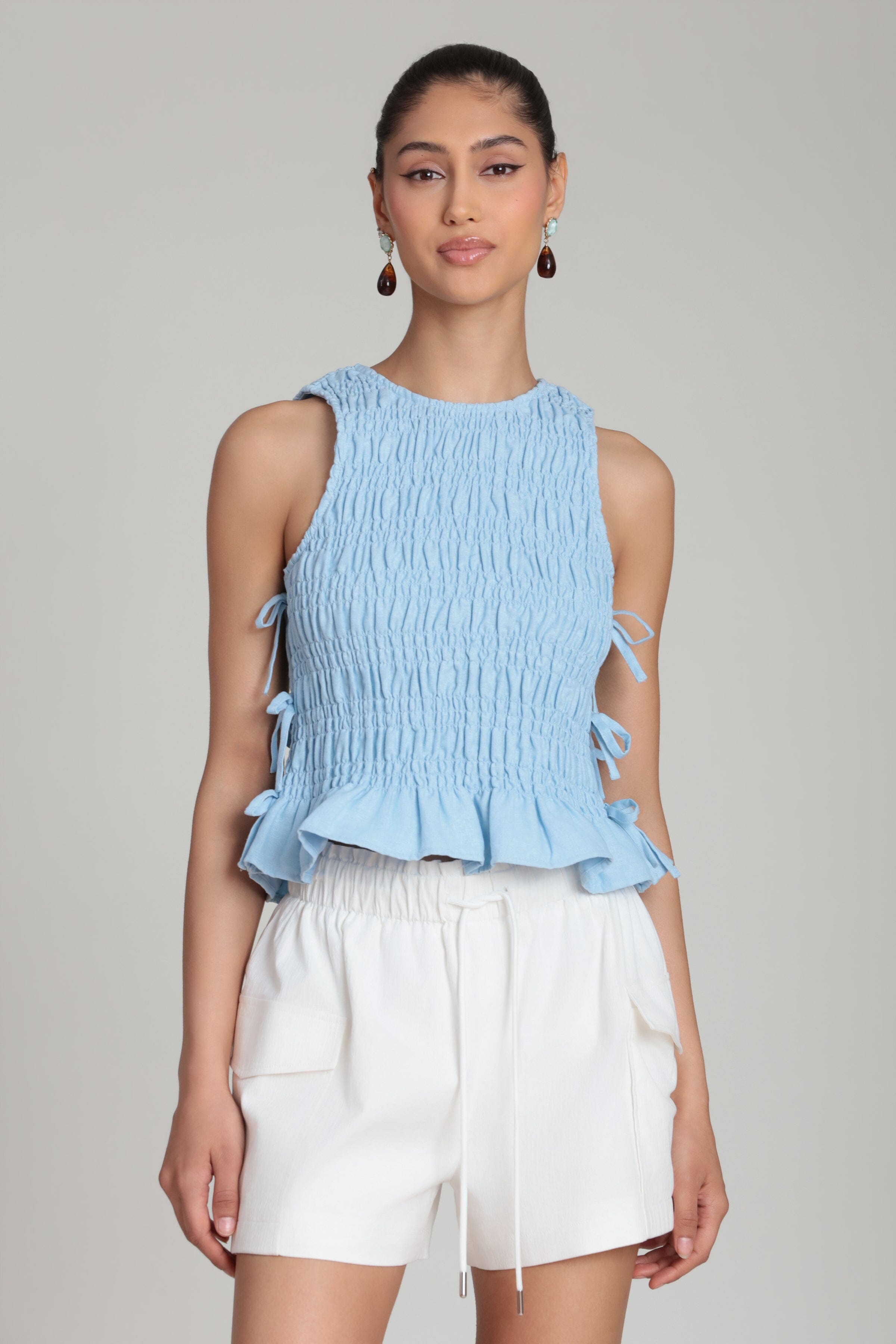 Womens high neck tank top with ruffle hem - Shop designer women's cute ruffle tops by Avec Les Filles.