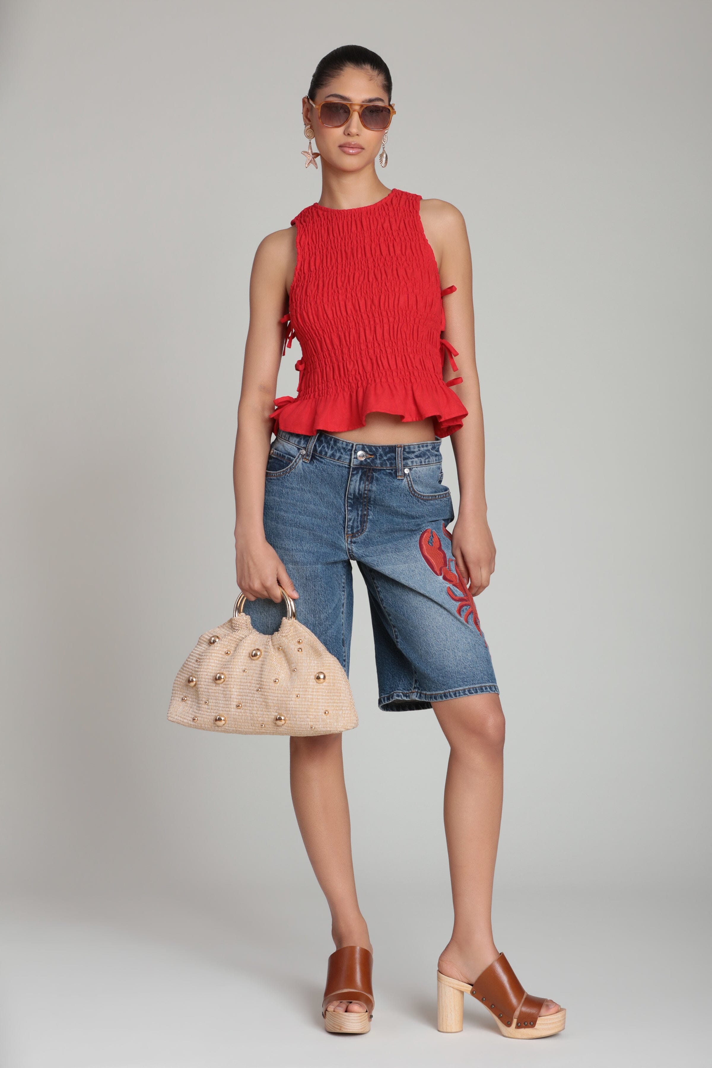 Linen blend side-tie sleeveless red ruffle top - Shop designer women's cute tank tops by Avec Les Filles