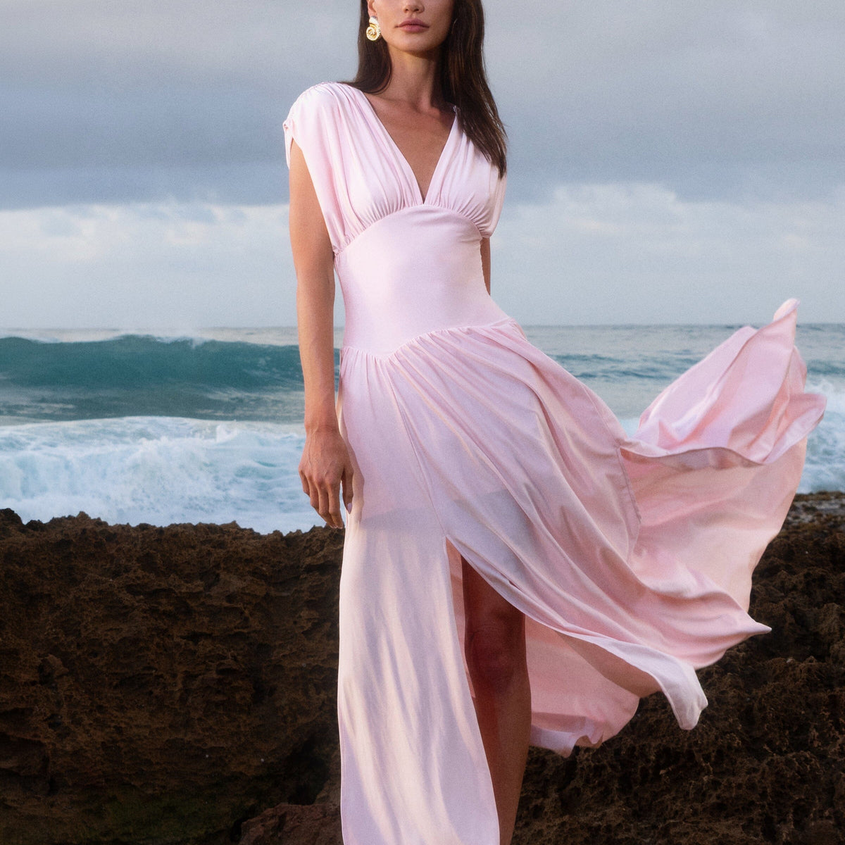 Avec Les Filles Women's Shirred Maxi Dress - Pink