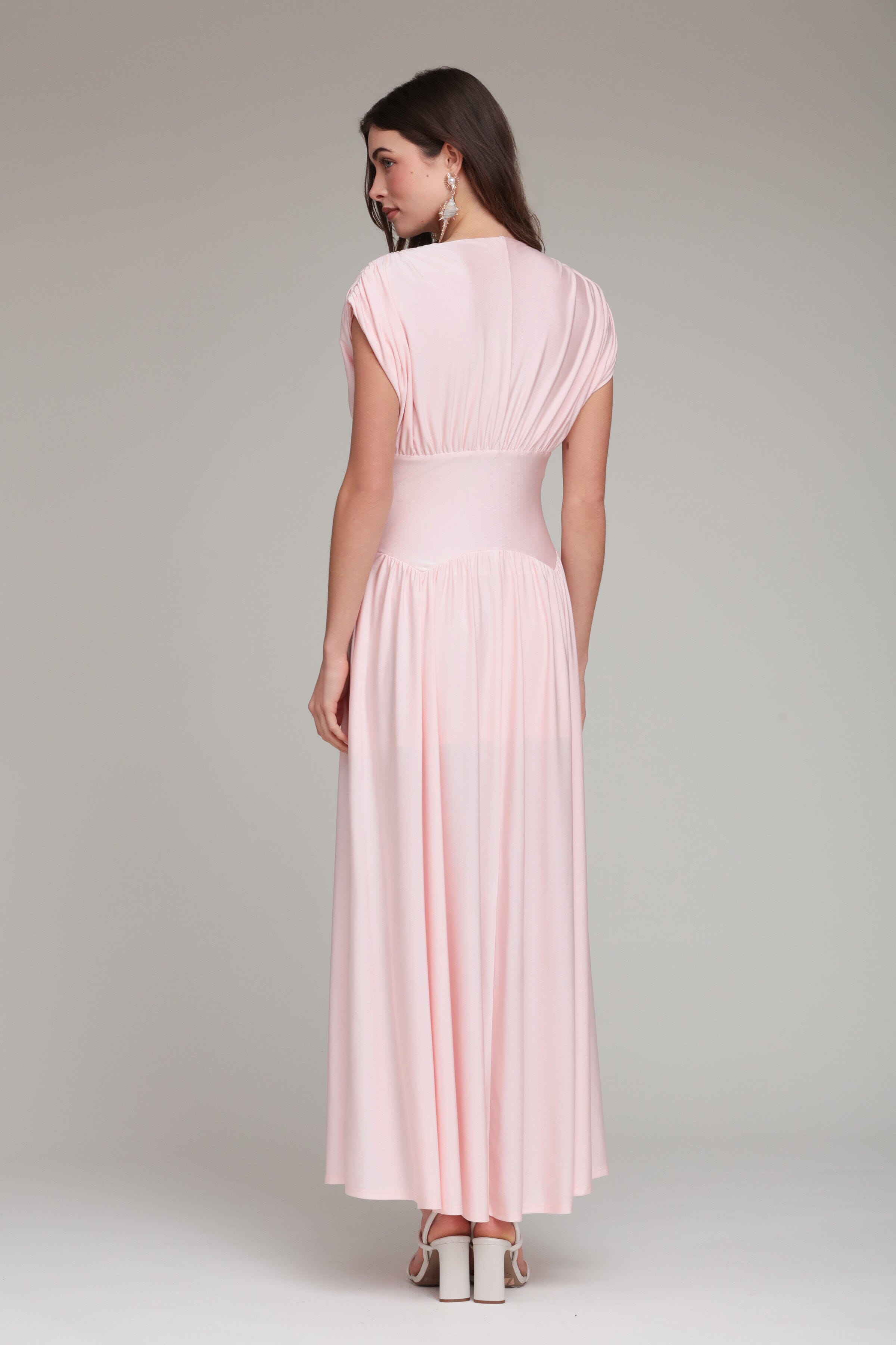 Shirred Jersey Blush Pink Maxi Dress