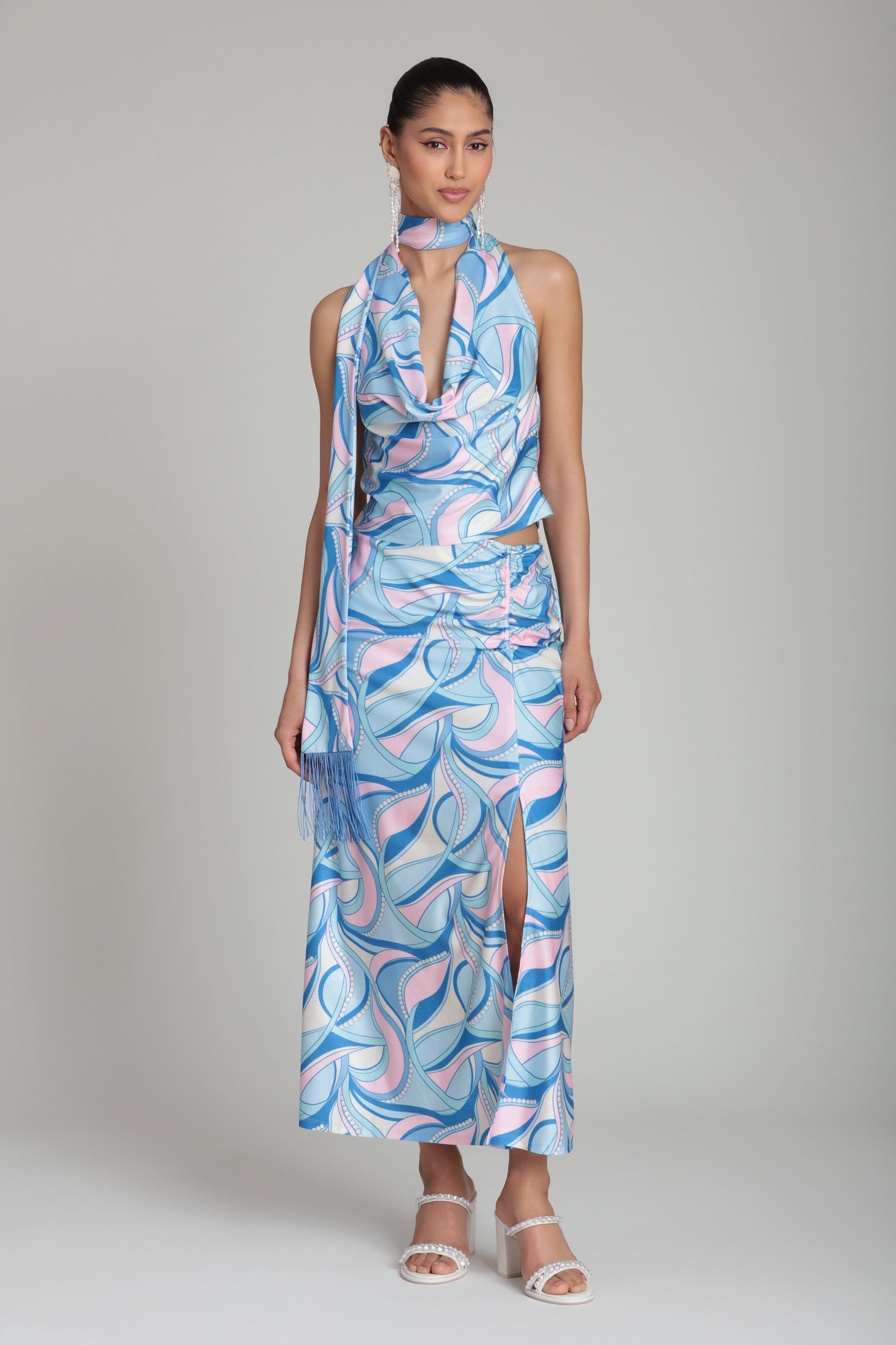 halter spring dress Palm Tree Oasis Halter Maxi Dress M / navy