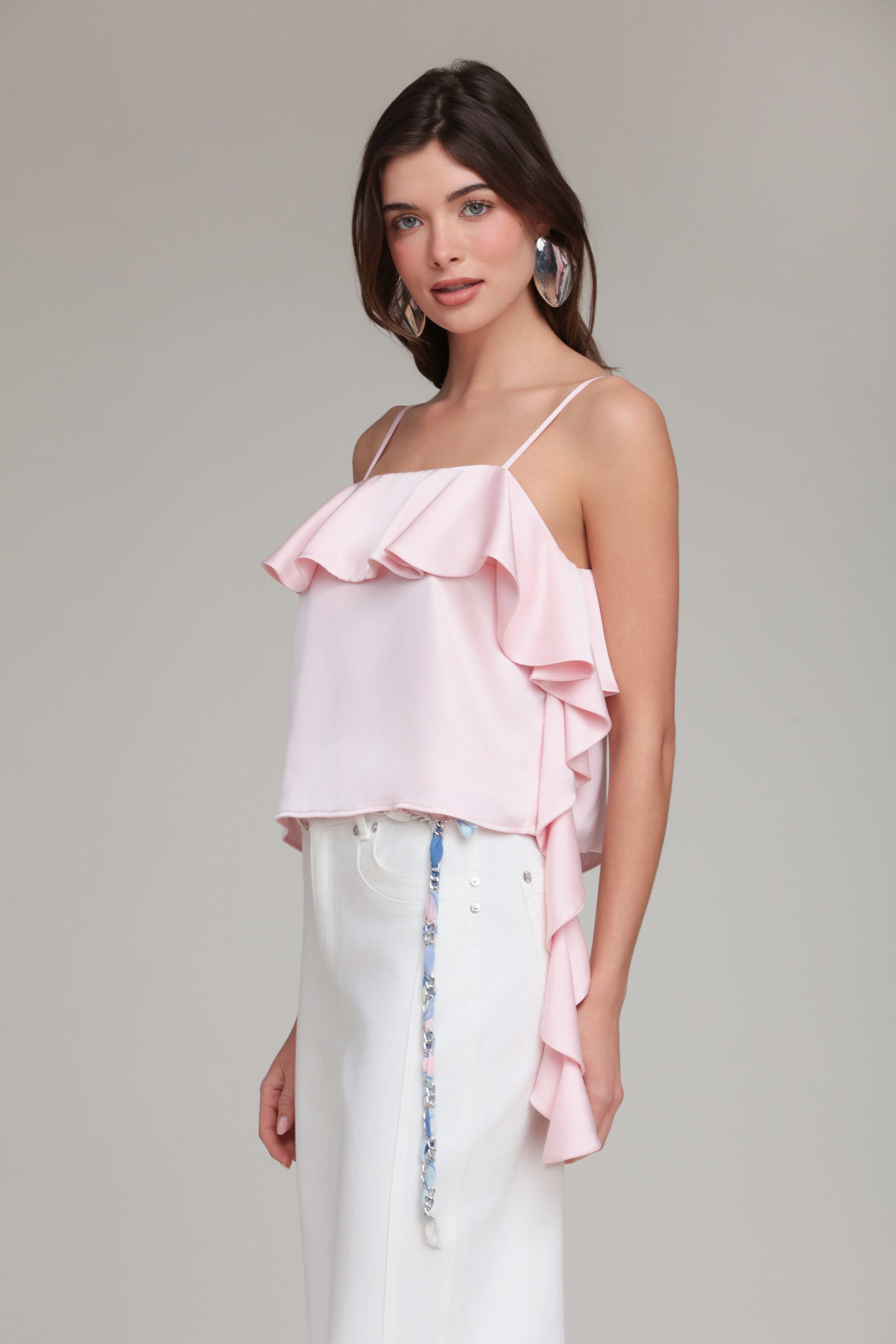 Avec Les Filles Women's Asymmetrical Ruffle Detail Square Neck Top