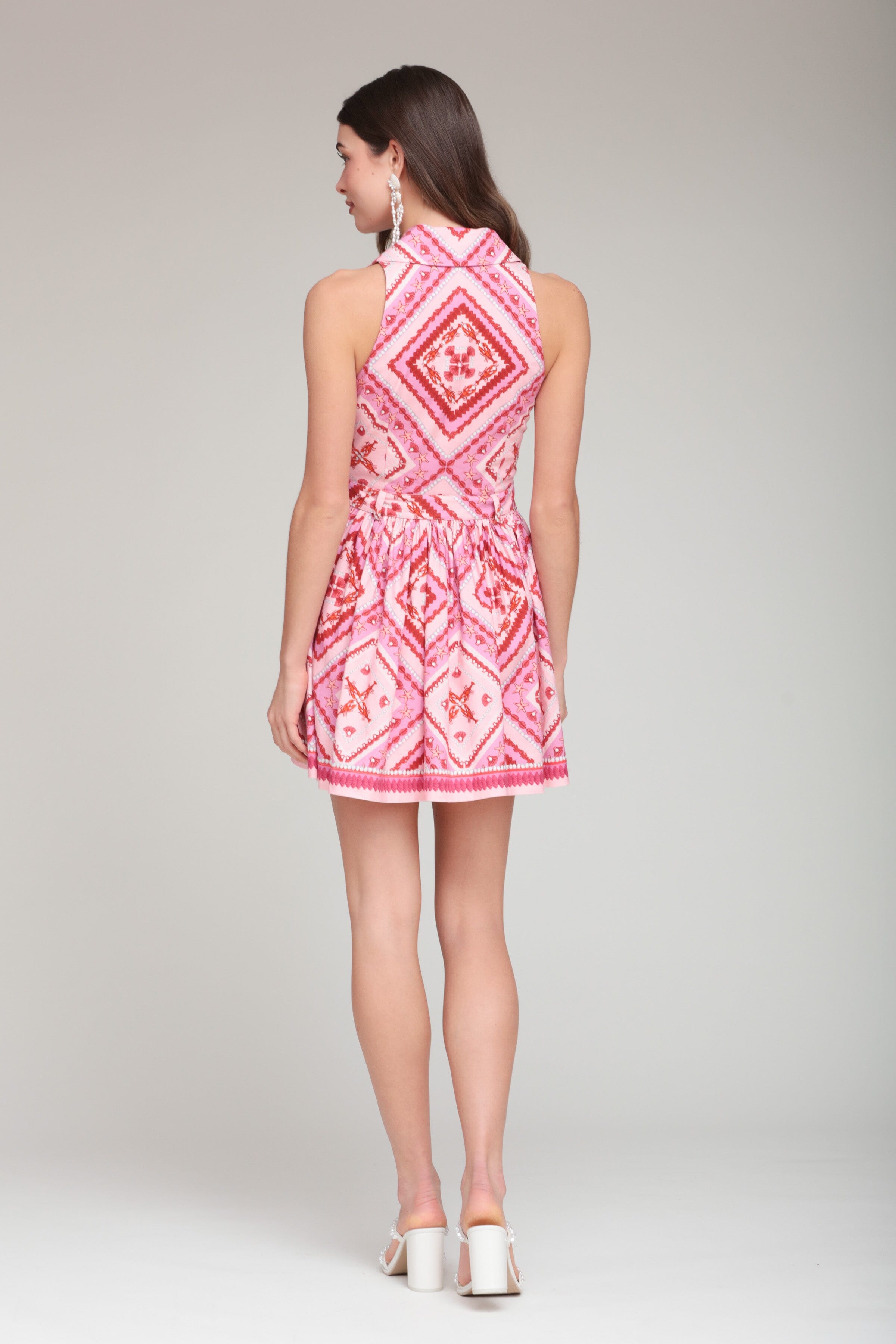 Mosaic pink and red mini dress for women summer with a removable belt - Shop cute mini dresses by Avec Les Filles