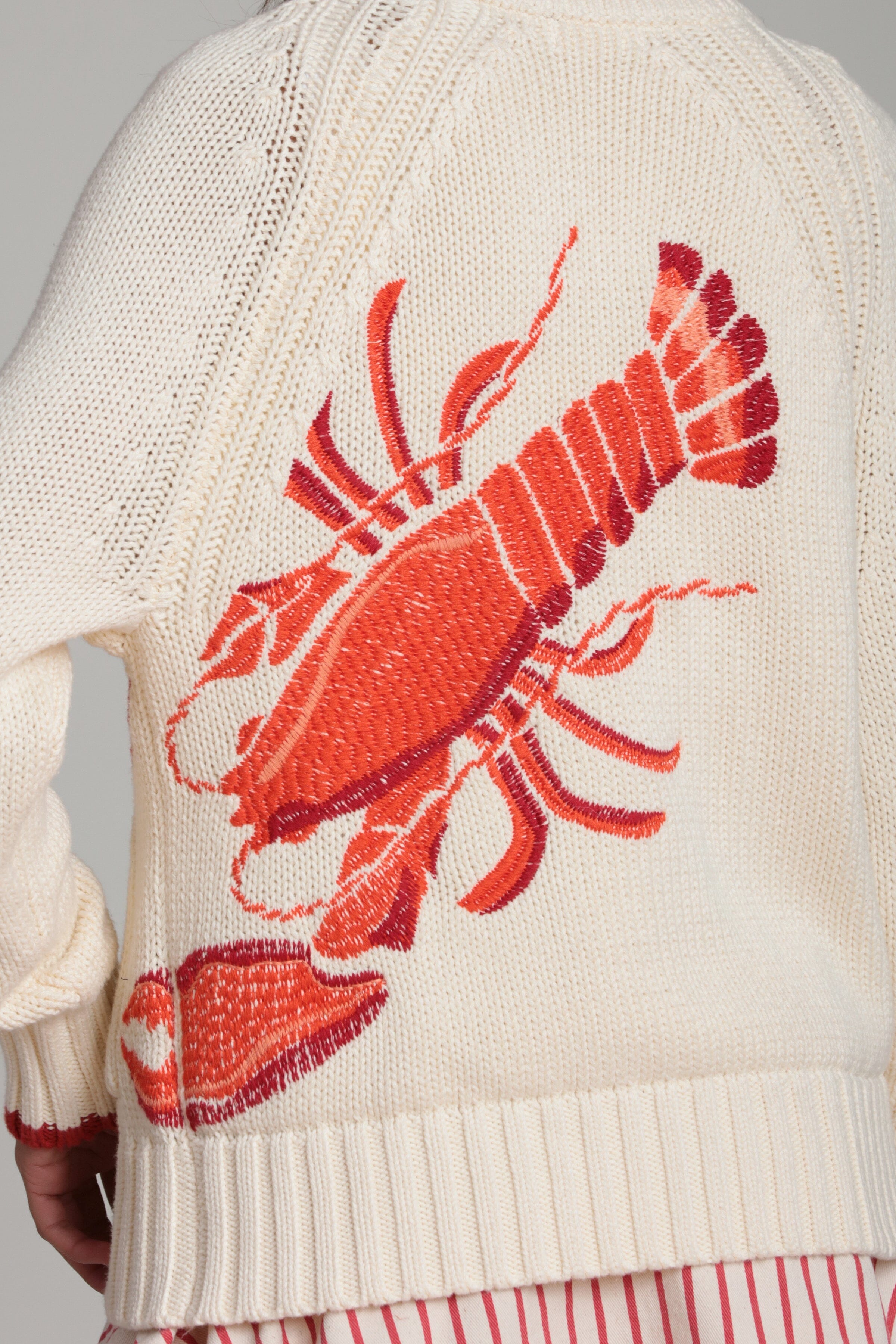Ivory and red knit cardigan cotton with raglan sleeves - Shop designer cardigans by Avec Les Filles