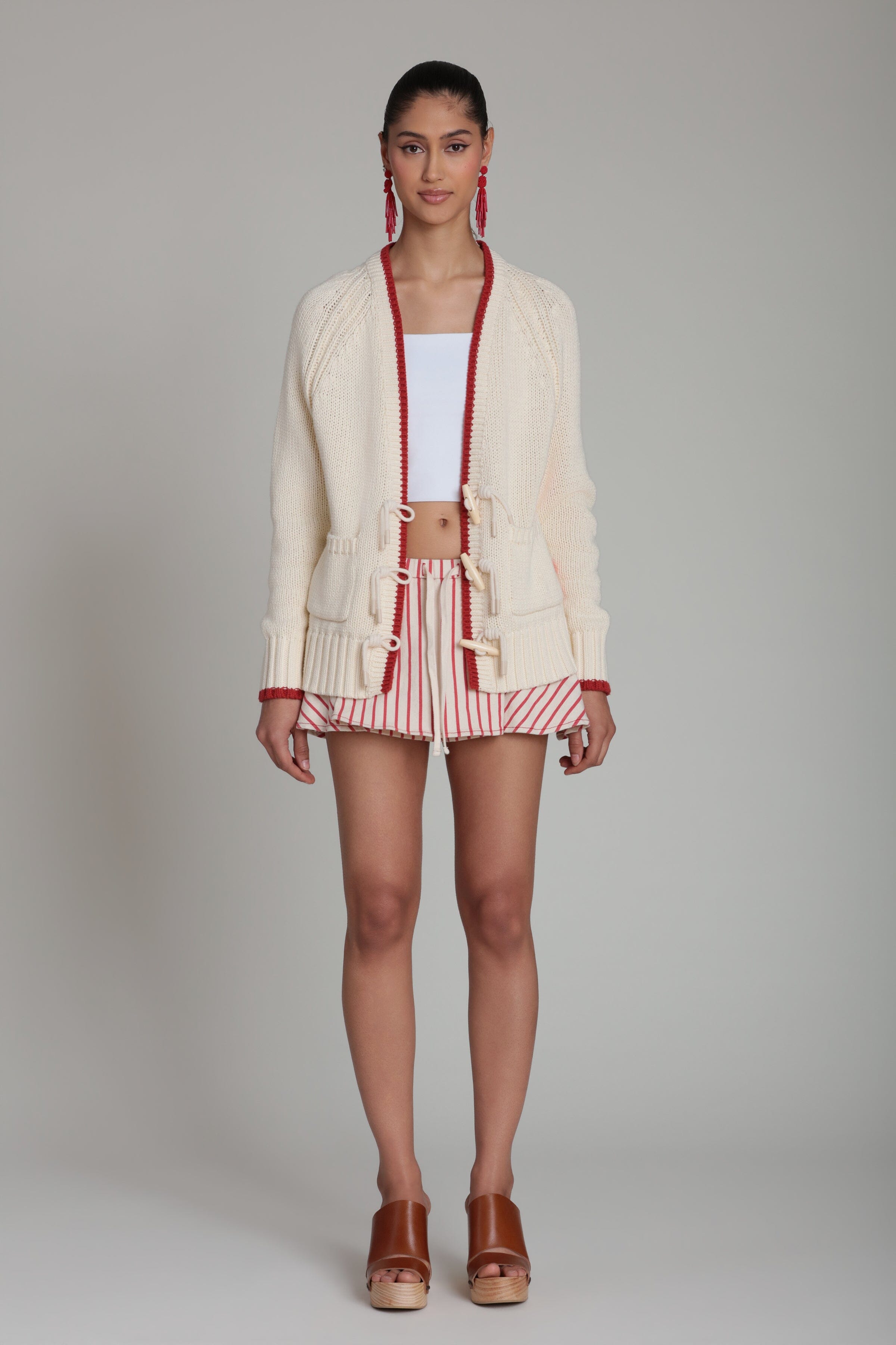 Cotton ivory and red lobster cardigan sweater with raglan sleeves - Shop designer cardigans by Avec Les Filles