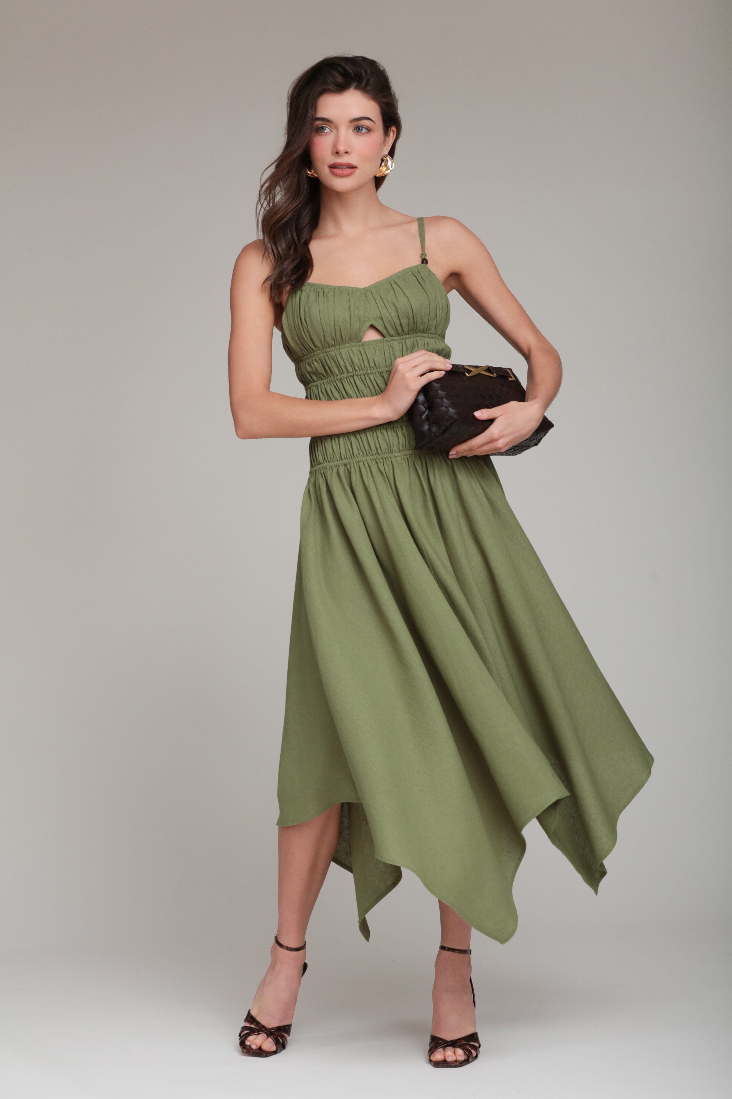 Linen Blend Sleeveless Green Midi Dress Linen Blend Sleeveless Green Midi Dress
