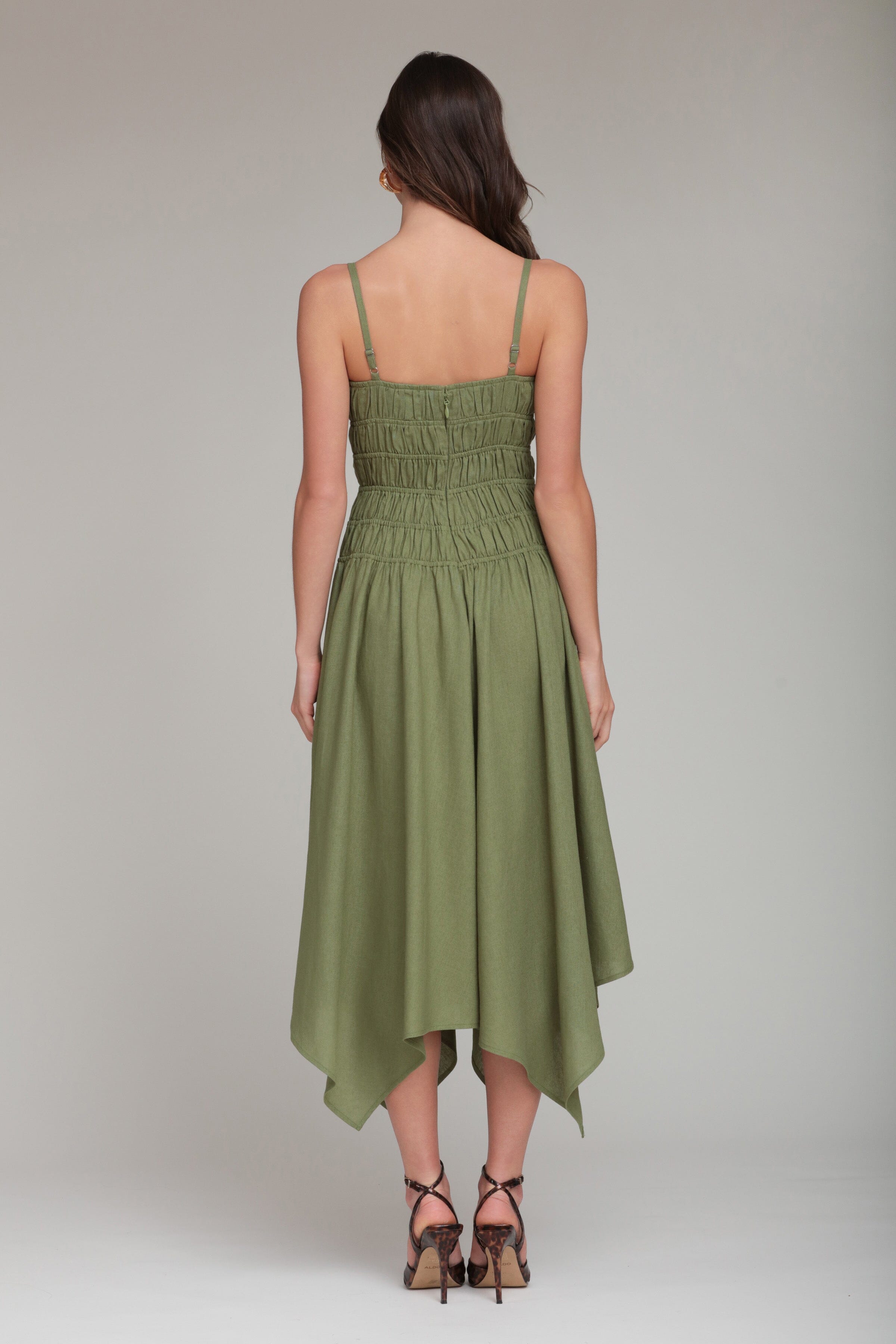 Linen Blend Sleeveless Green Midi Dress