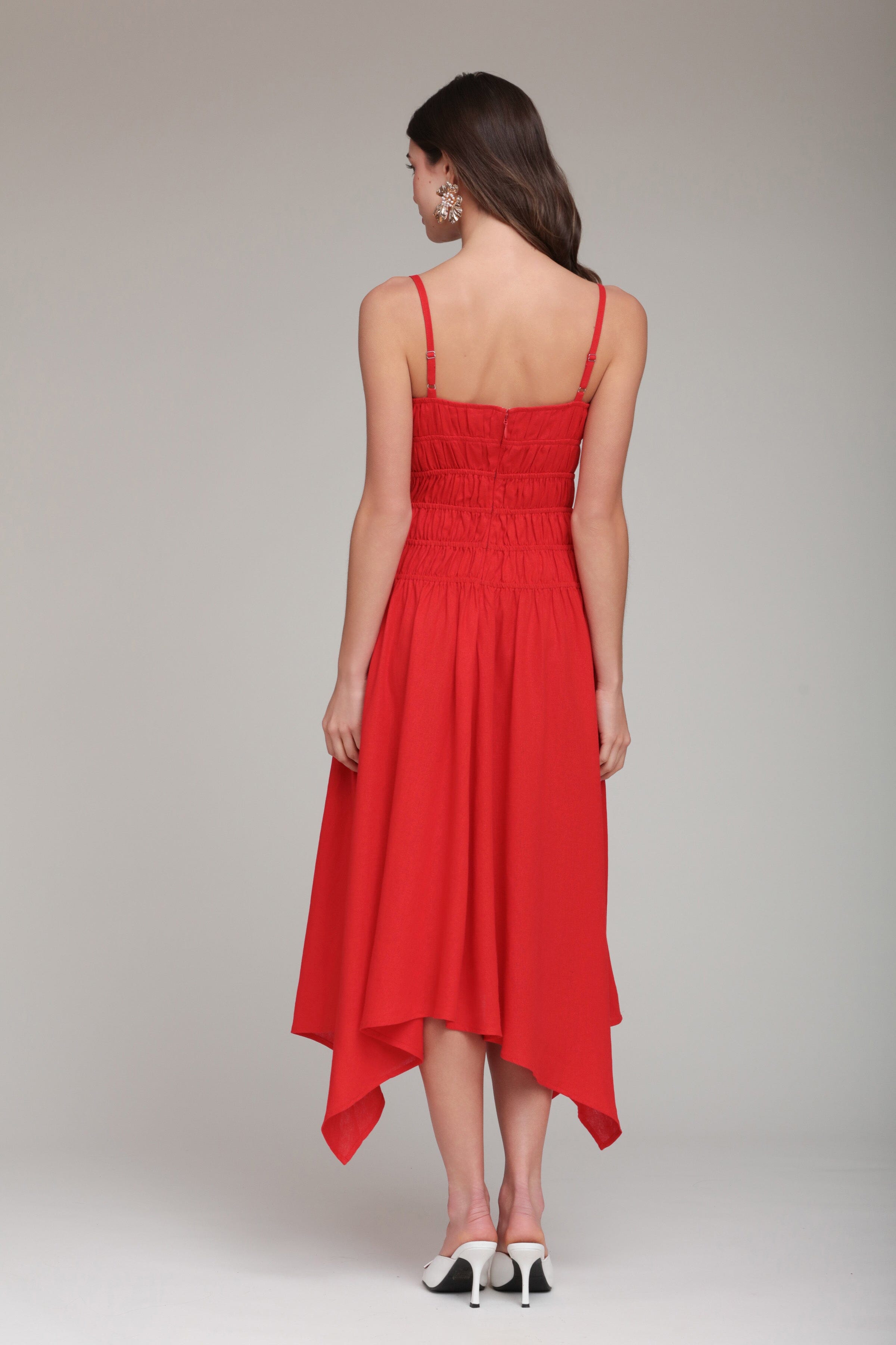 open lace back dress Elegant A Line Midi Dress Sexy Spaghetti Strap Red Holiday Party Dress –  formalgowns main image 1