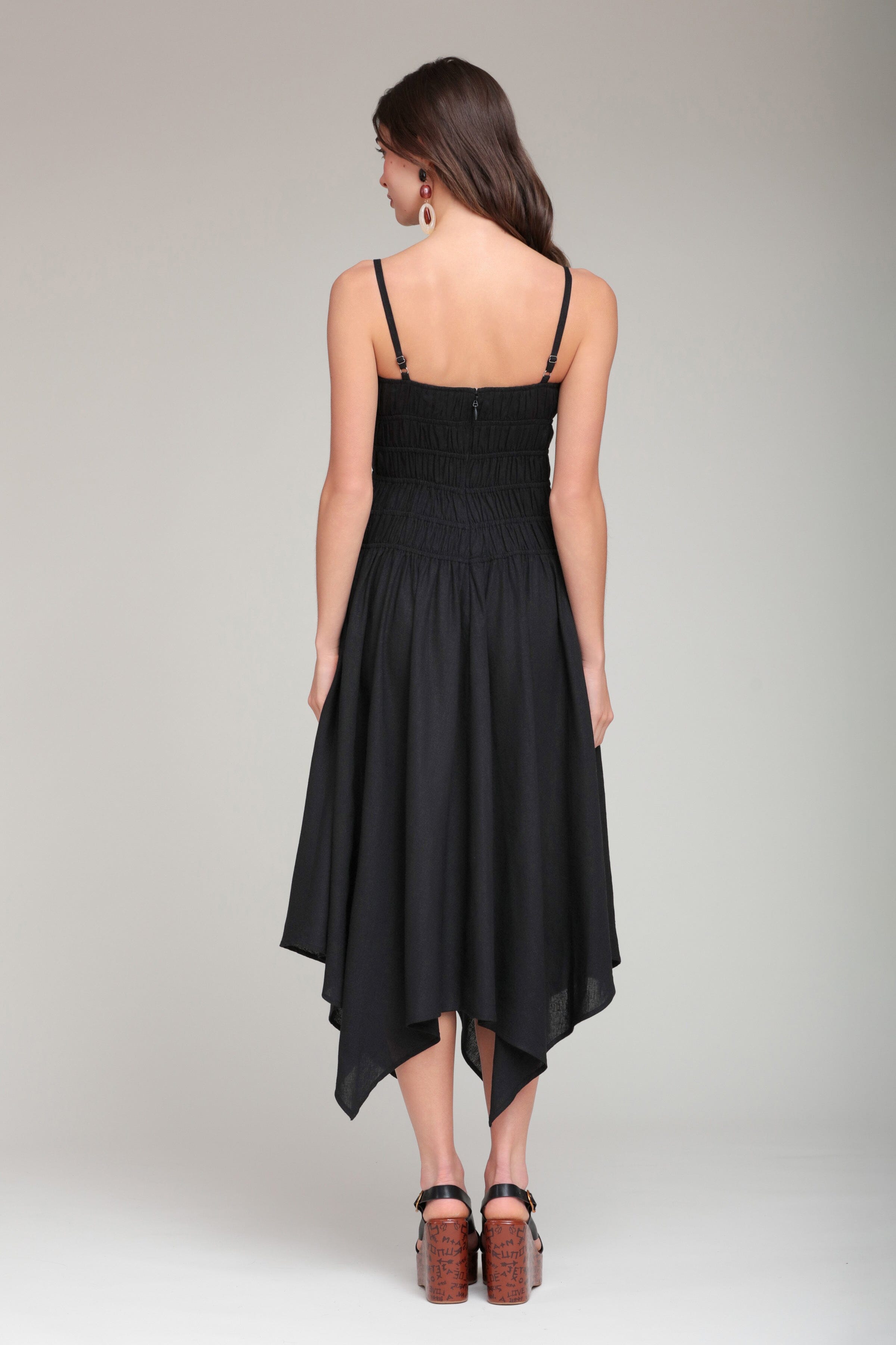 Linen Blend Sleeveless Black Midi Dress Black / M Linen Blend Sleeveless Black Midi Dress Black / M