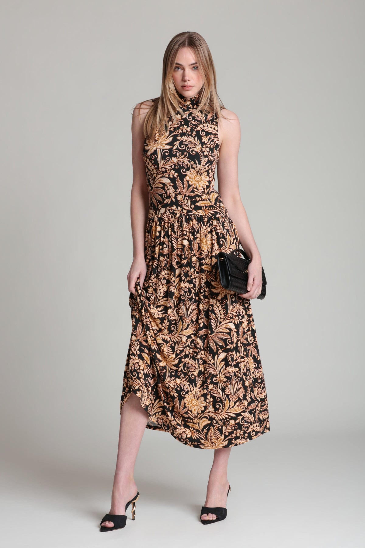 Sleeveless jersey floral turtleneck dress with drop waist - Shop women's floral maxi dresses by Avec Les Filles.