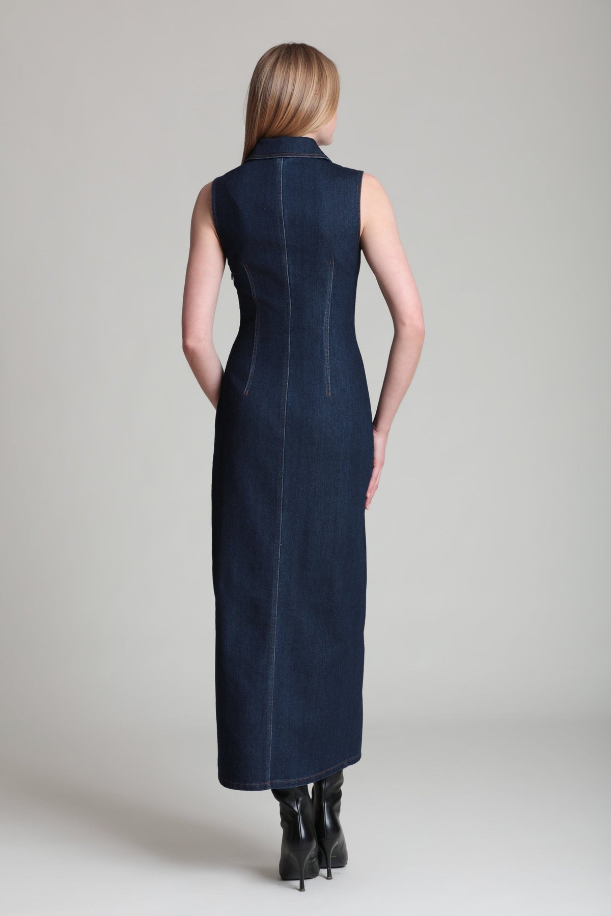 Sleeveless dark blue denim maxi dress - Shop designer women's cute maxi dresses by Avec Les Filles.