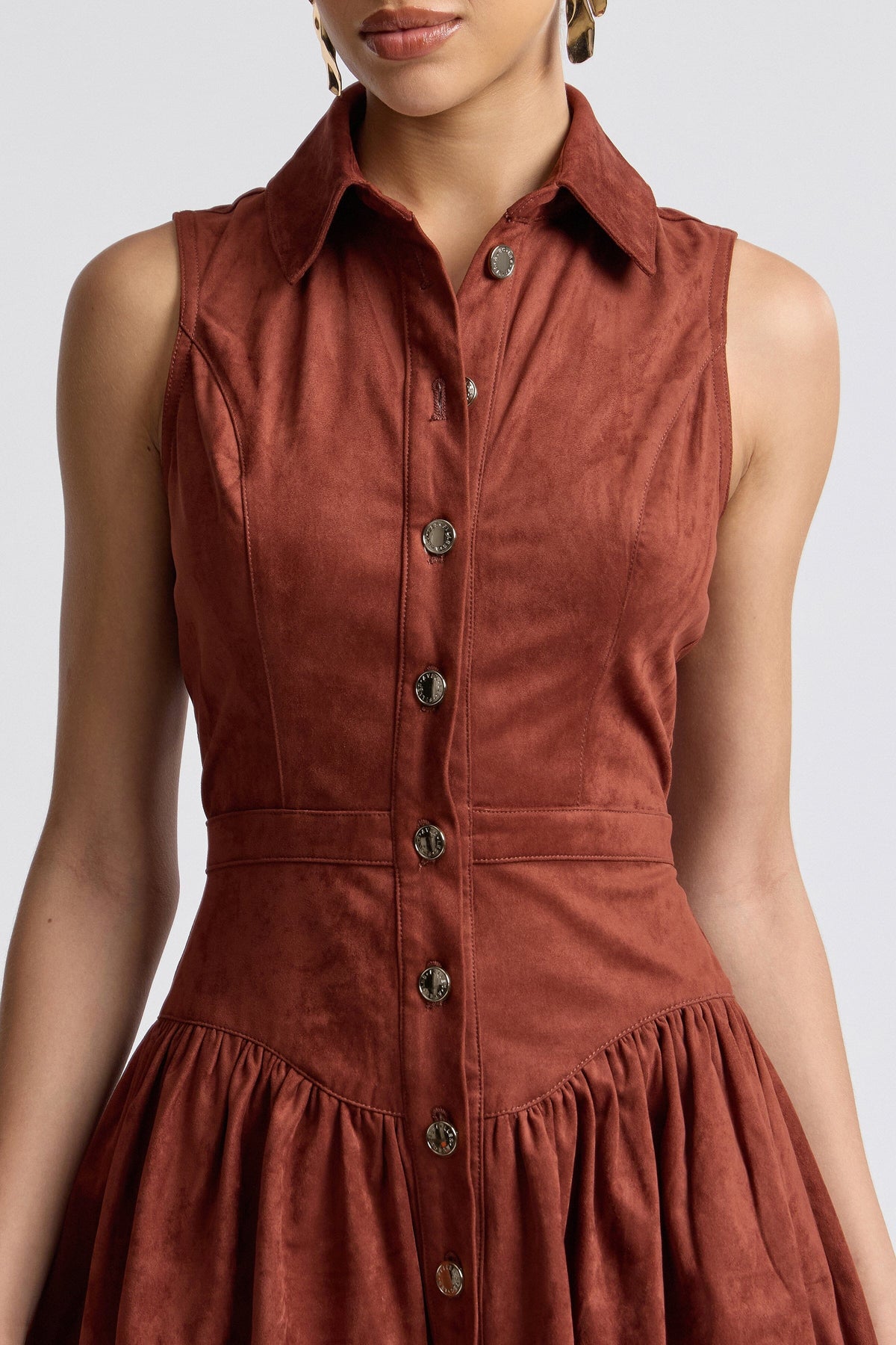 Sleeveless button-front mini red dress women with point collar - Shop cute mini dresses by Avec Les Filles.