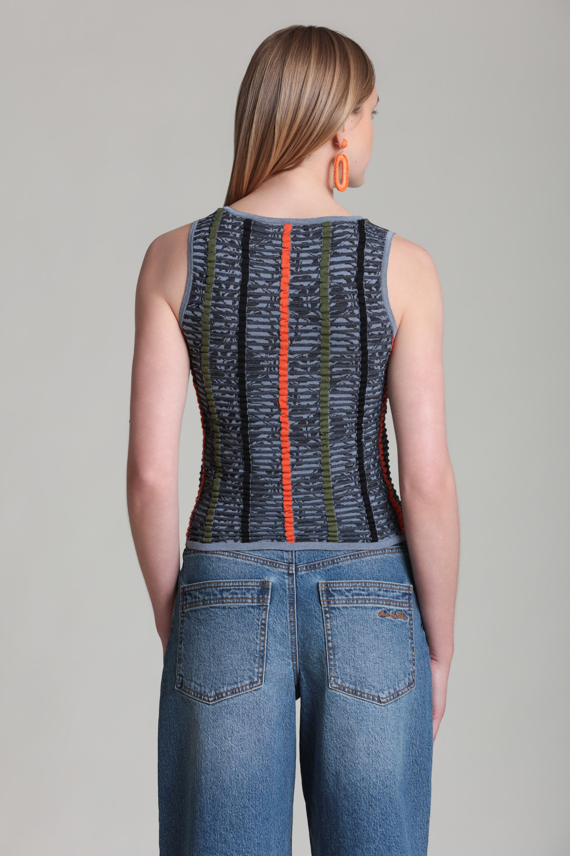 Blue multicolor stripe sleeveless sweater tank top in cotton blend - Shop women's cotton tank tops by Avec Les Filles