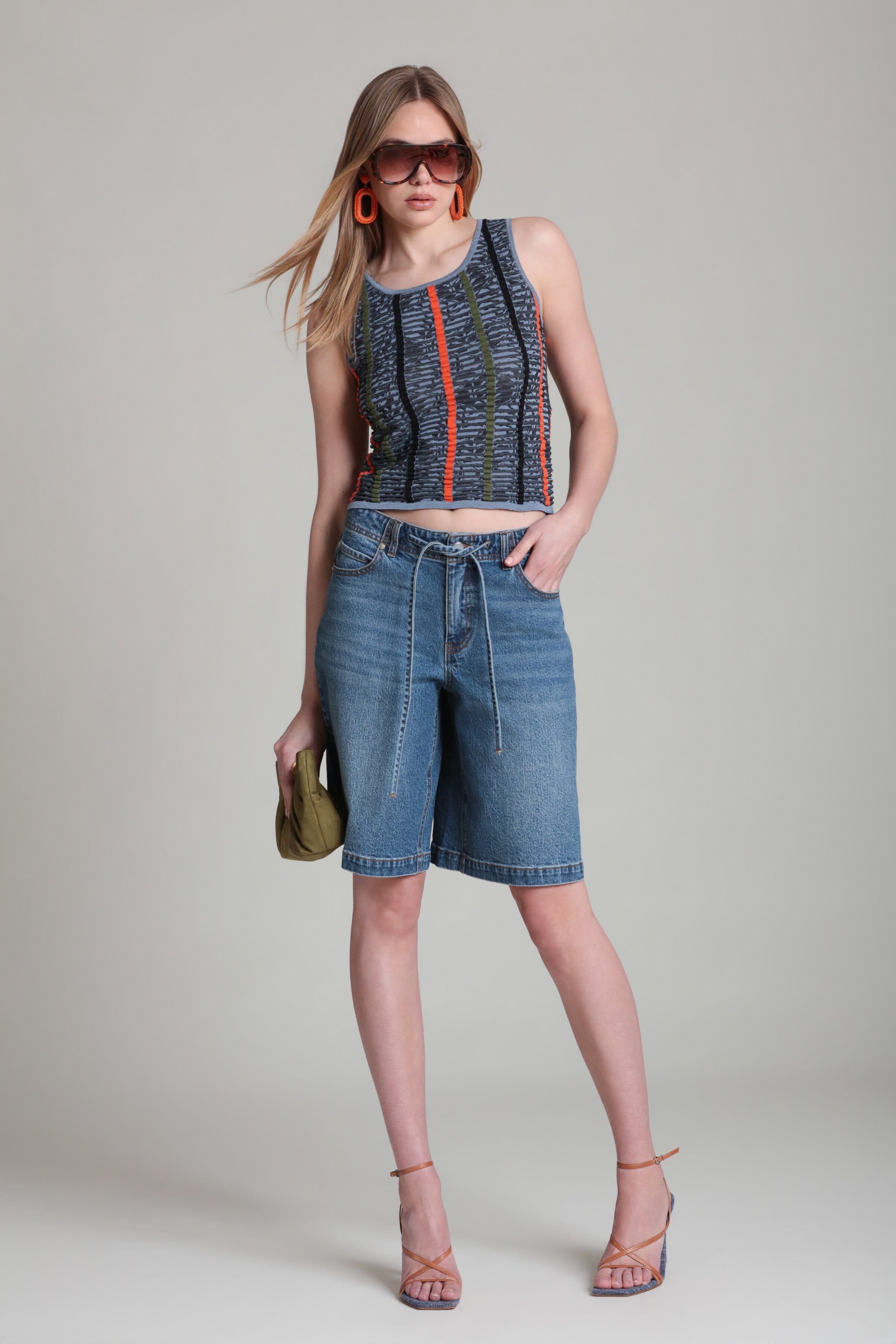 Blue multicolor striped cotton tank top - Shop designer women's cute cotton tank tops by Avec Les Filles