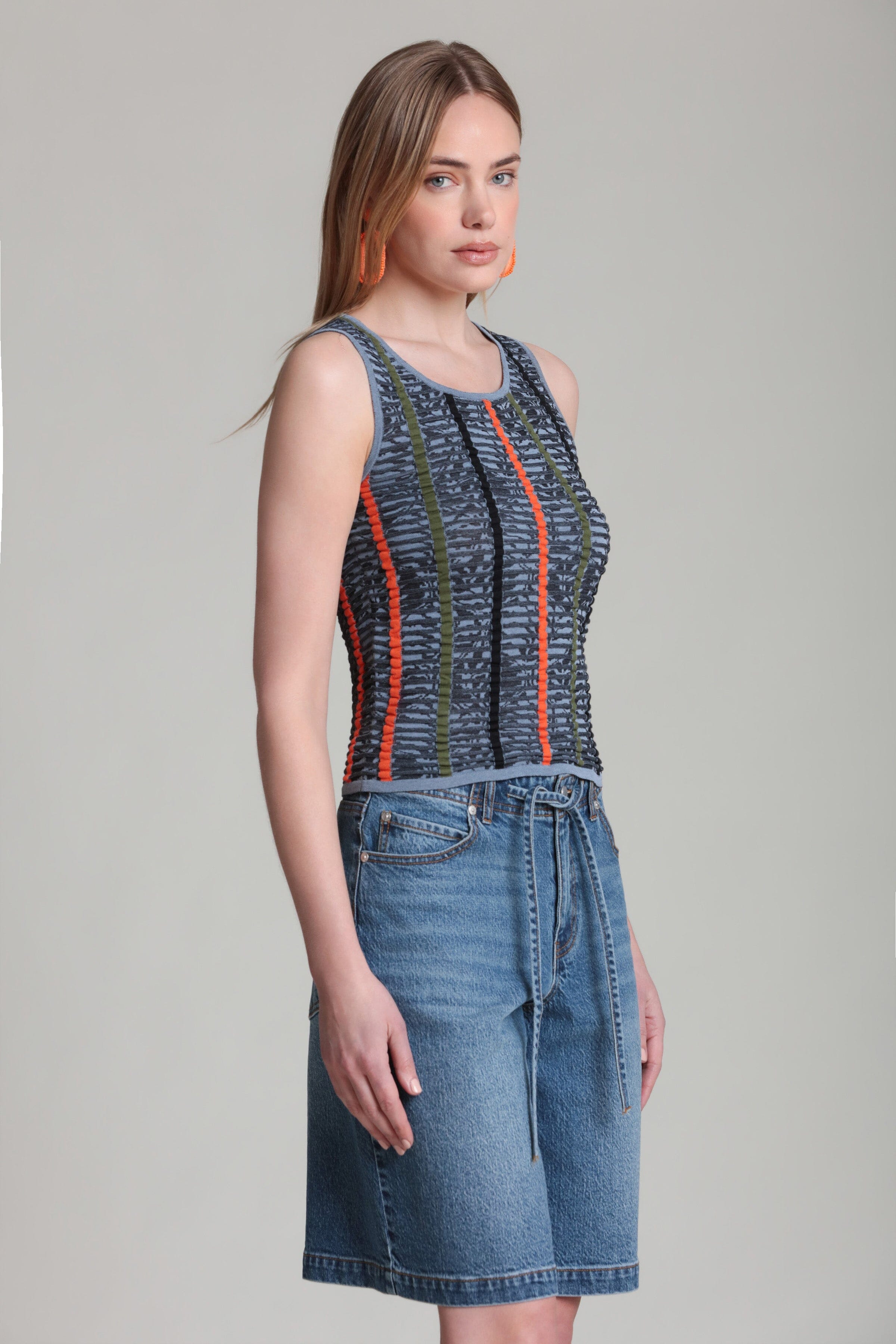 Blue multicolor stripe sleeveless sweater tank top in cotton blend - Shop women's cute cotton tank top by Avec Les Filles
