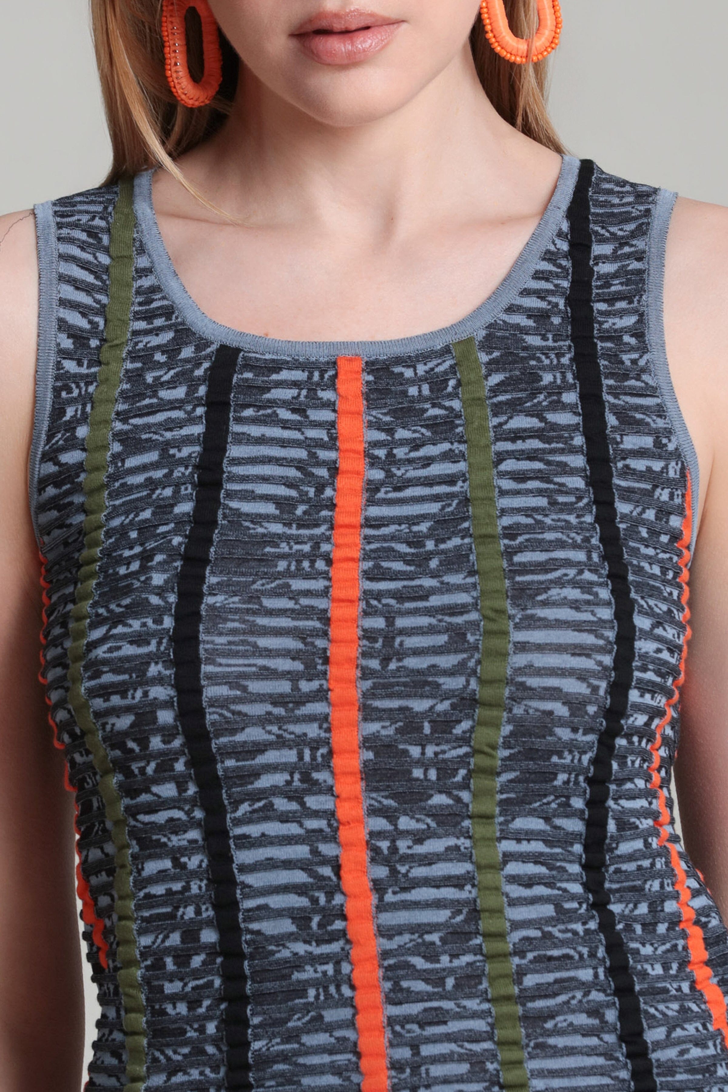 Blue multicolor stripe sleeveless sweater tank top in cotton blend - Shop designer cotton tank tops by Avec Les Filles