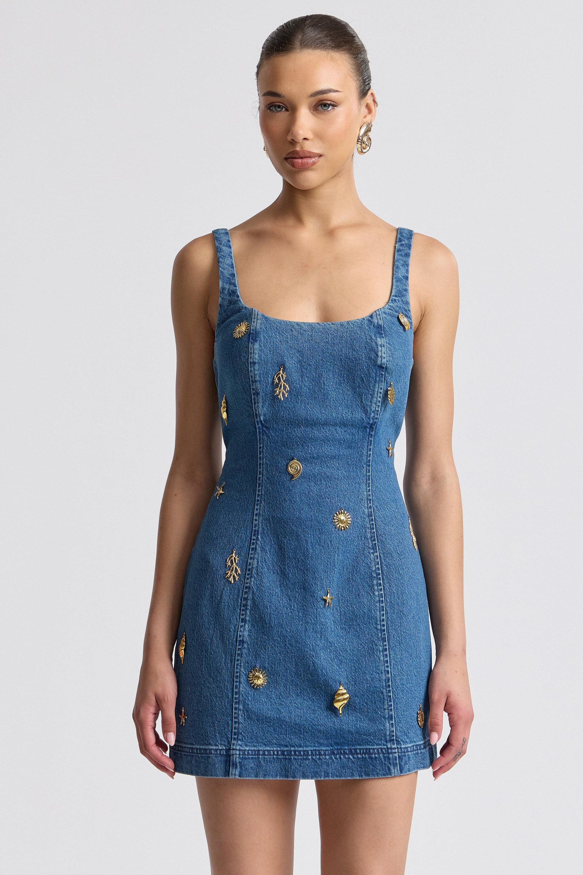 monarch mini dress Charm Embellished Bodycon Denim Blue Jeans Dress