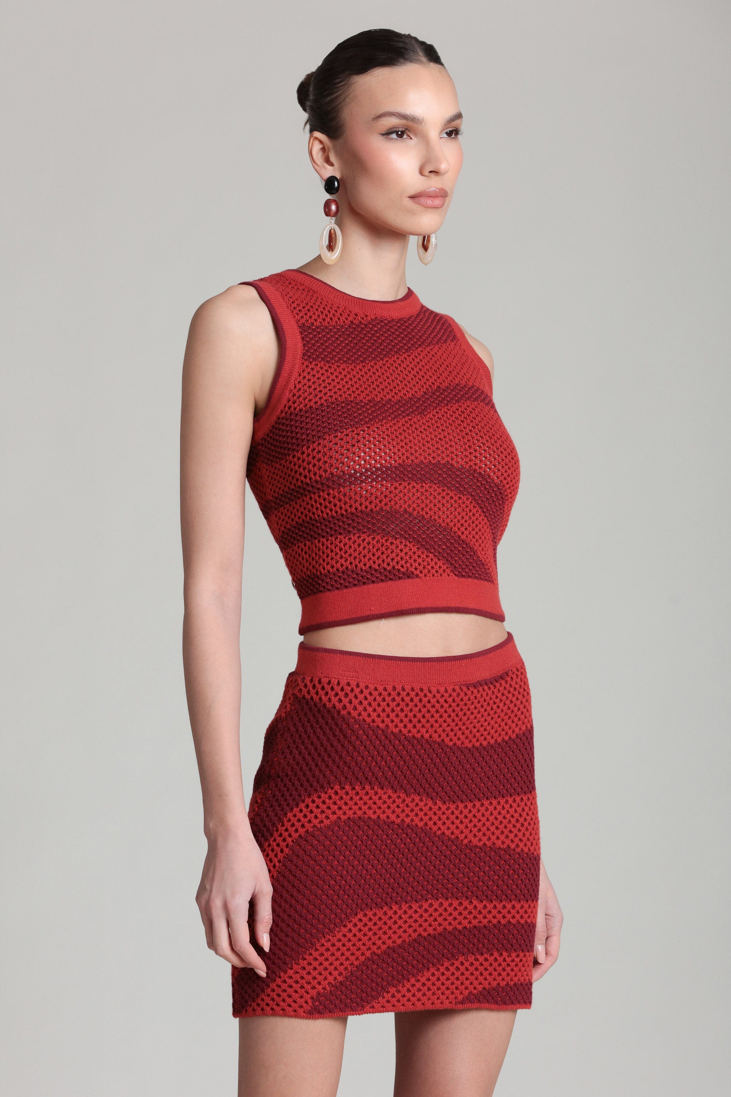 Sleeveless red tank top with mesh skirt mini - Shop designer women's mesh sweaters & mini skirts by Avec Les Filles.