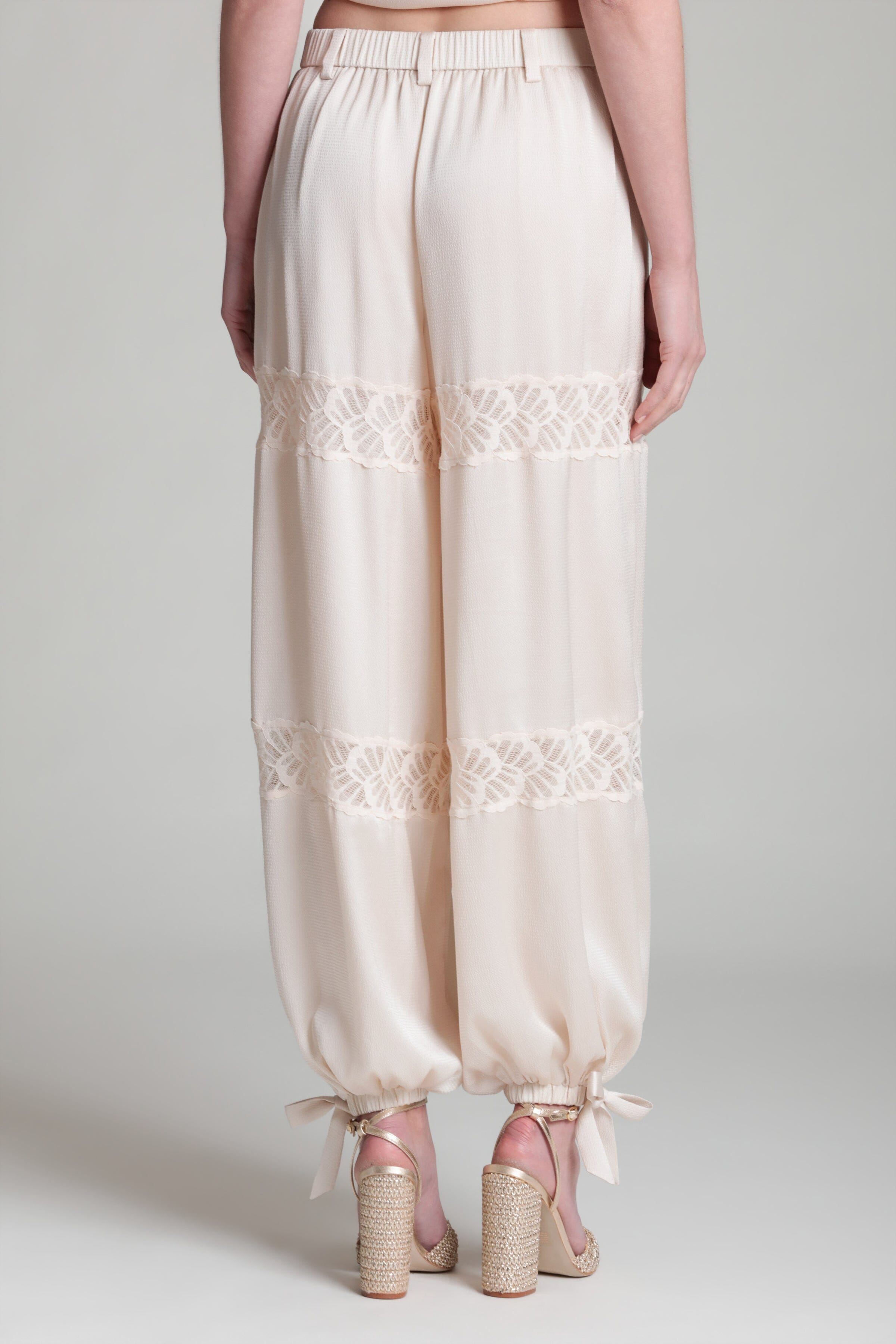 Satin balloon ivory wide leg pants with elastic waistband and blouson leg - Shop balloon pants for ladies by Avec Les Filles