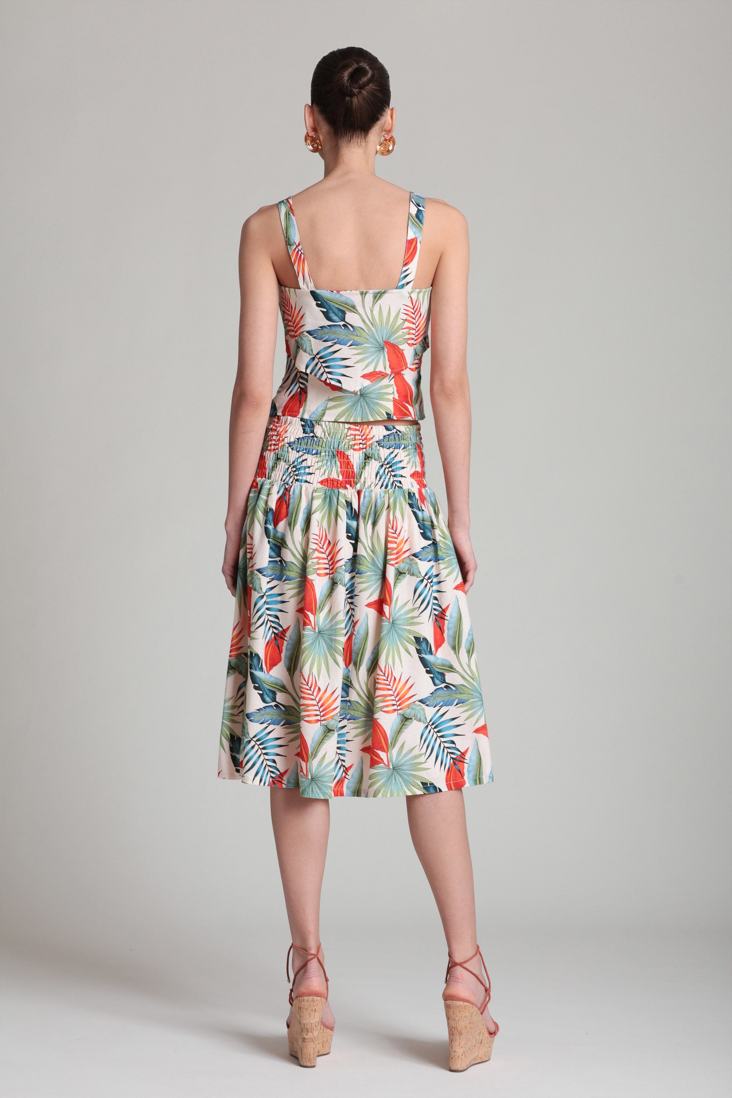 Tropical Print Linen Blend Tie Front Top Shirts & Tops Avec Les Filles 
