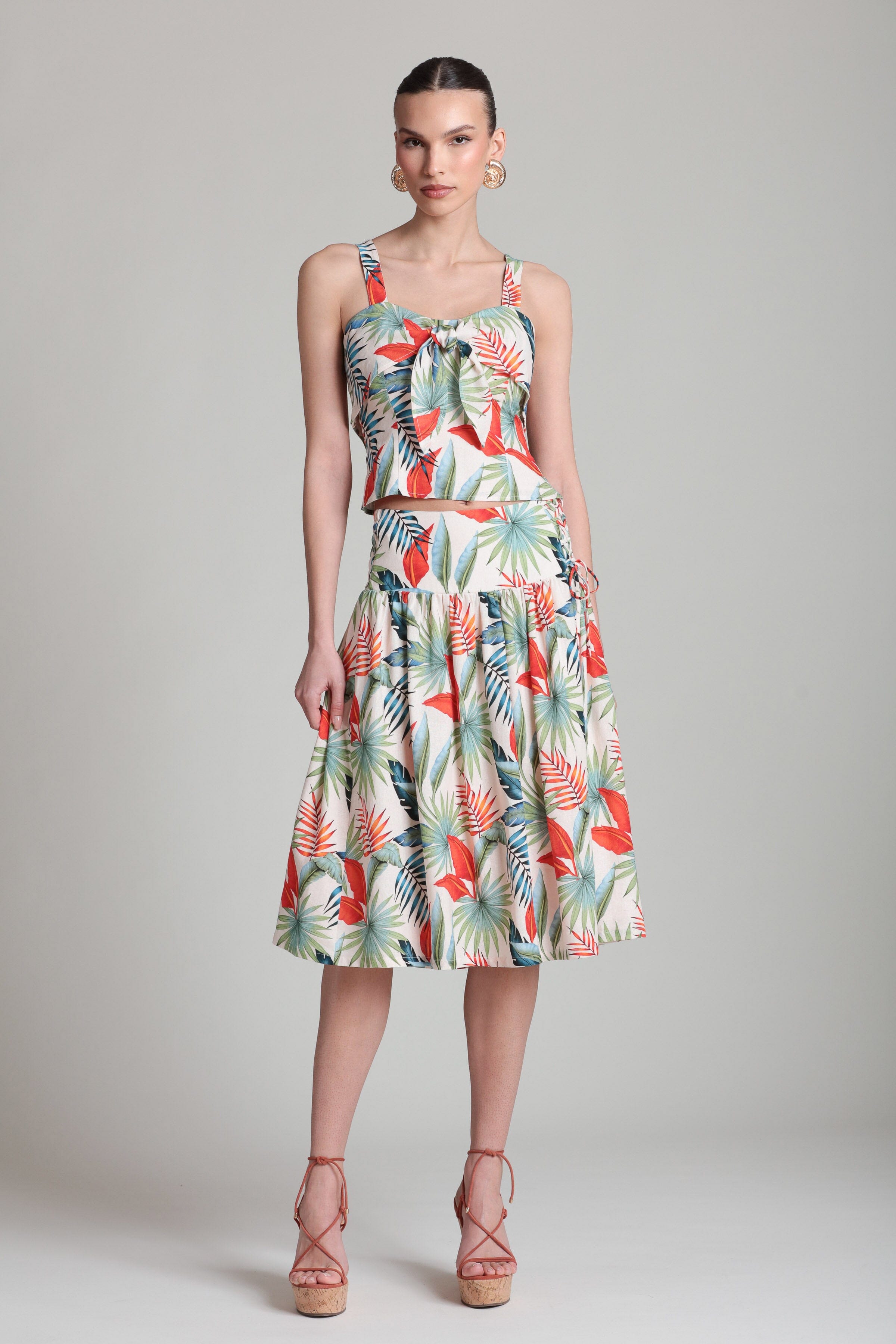 Tropical Print Linen Blend Full Skirt Skirts Avec Les Filles 